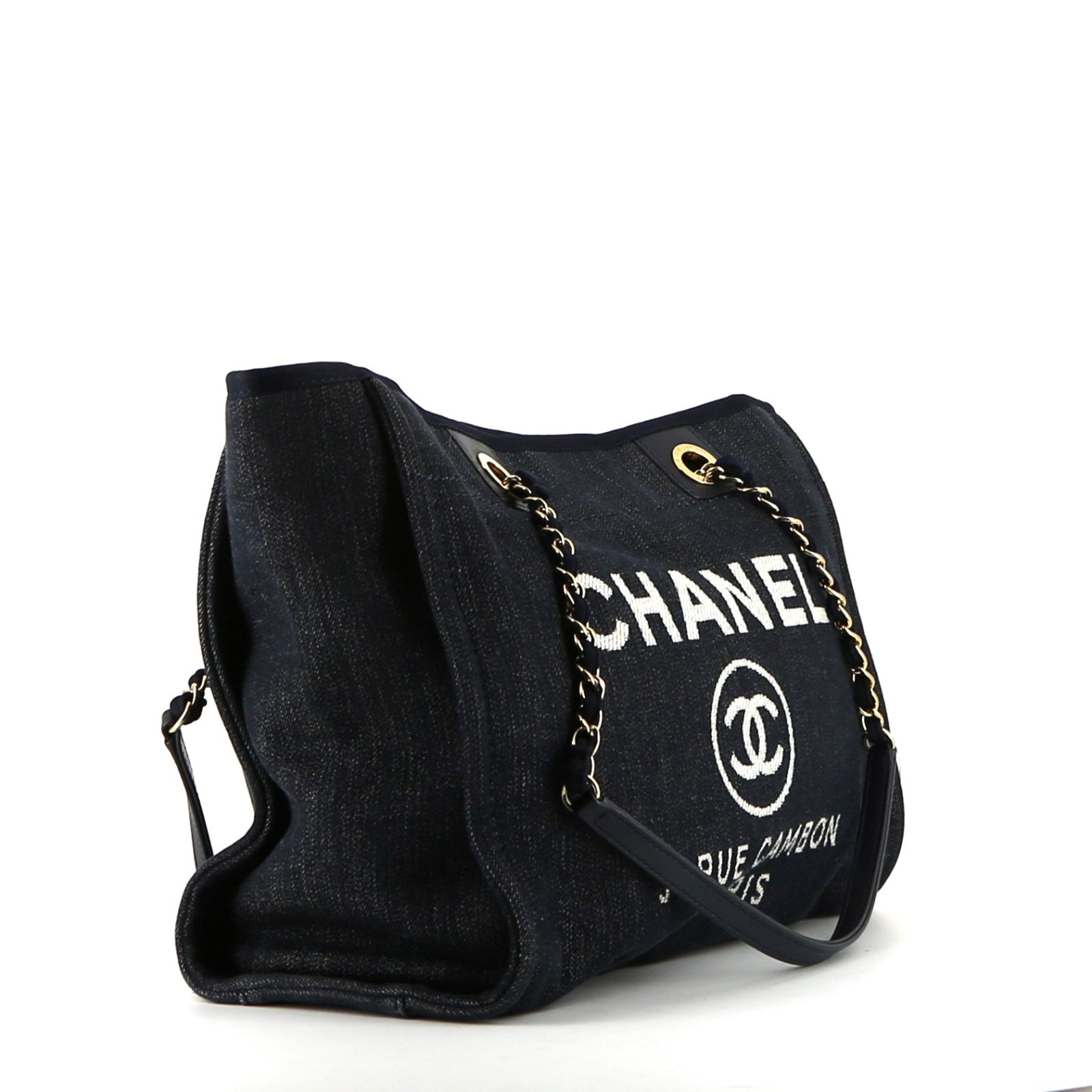 Sac cabas Chanel  Deauville en toile bleu-marine