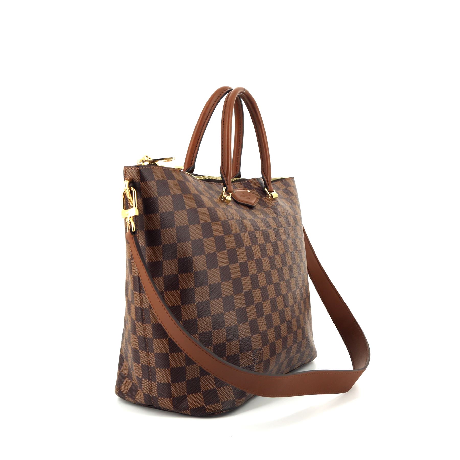 Sac cabas Louis Vuitton  Belmont en toile damier ébène et cuir marron