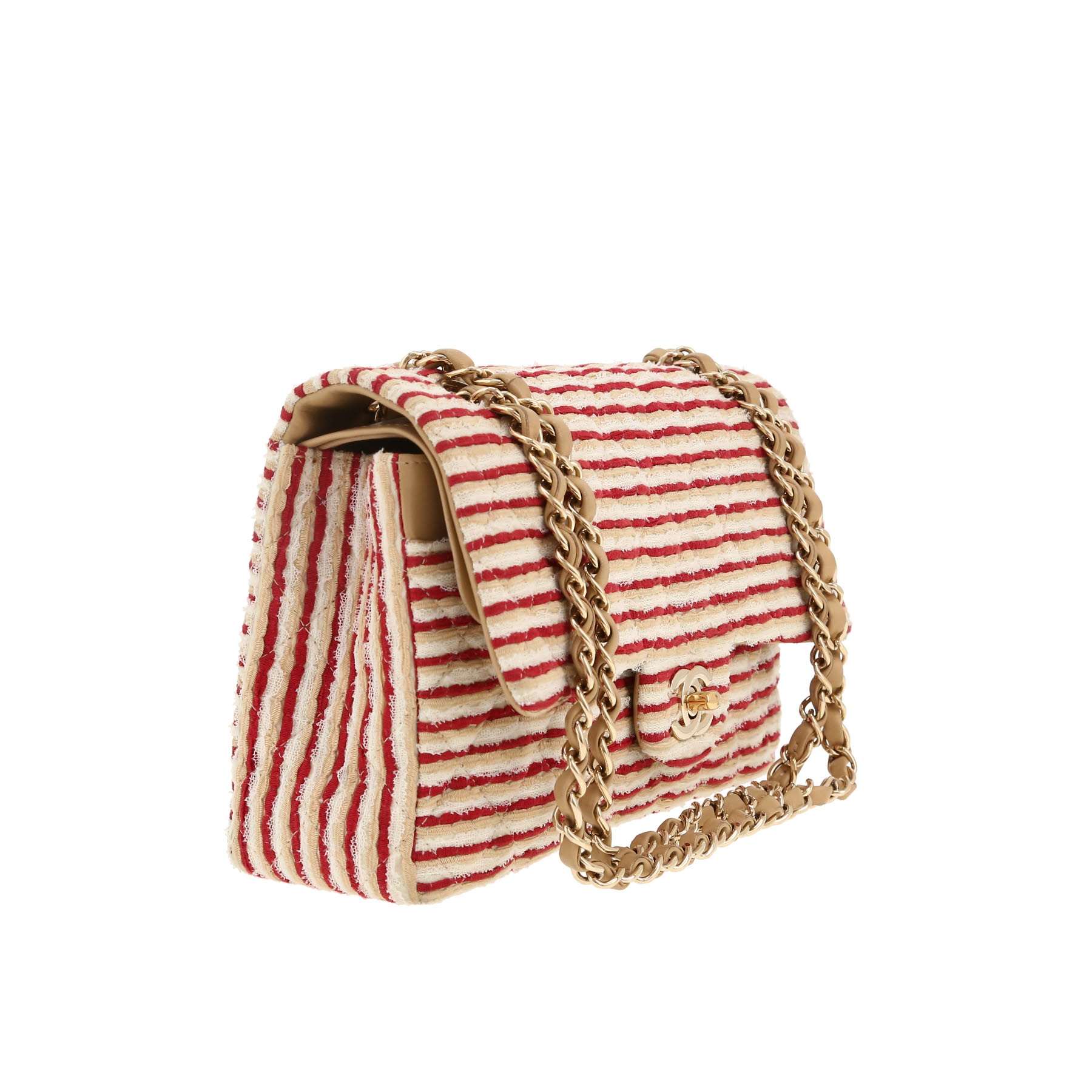 Bolso de mano Chanel  Timeless Classic en tejido jersey tricolor beige blanco y rojo
