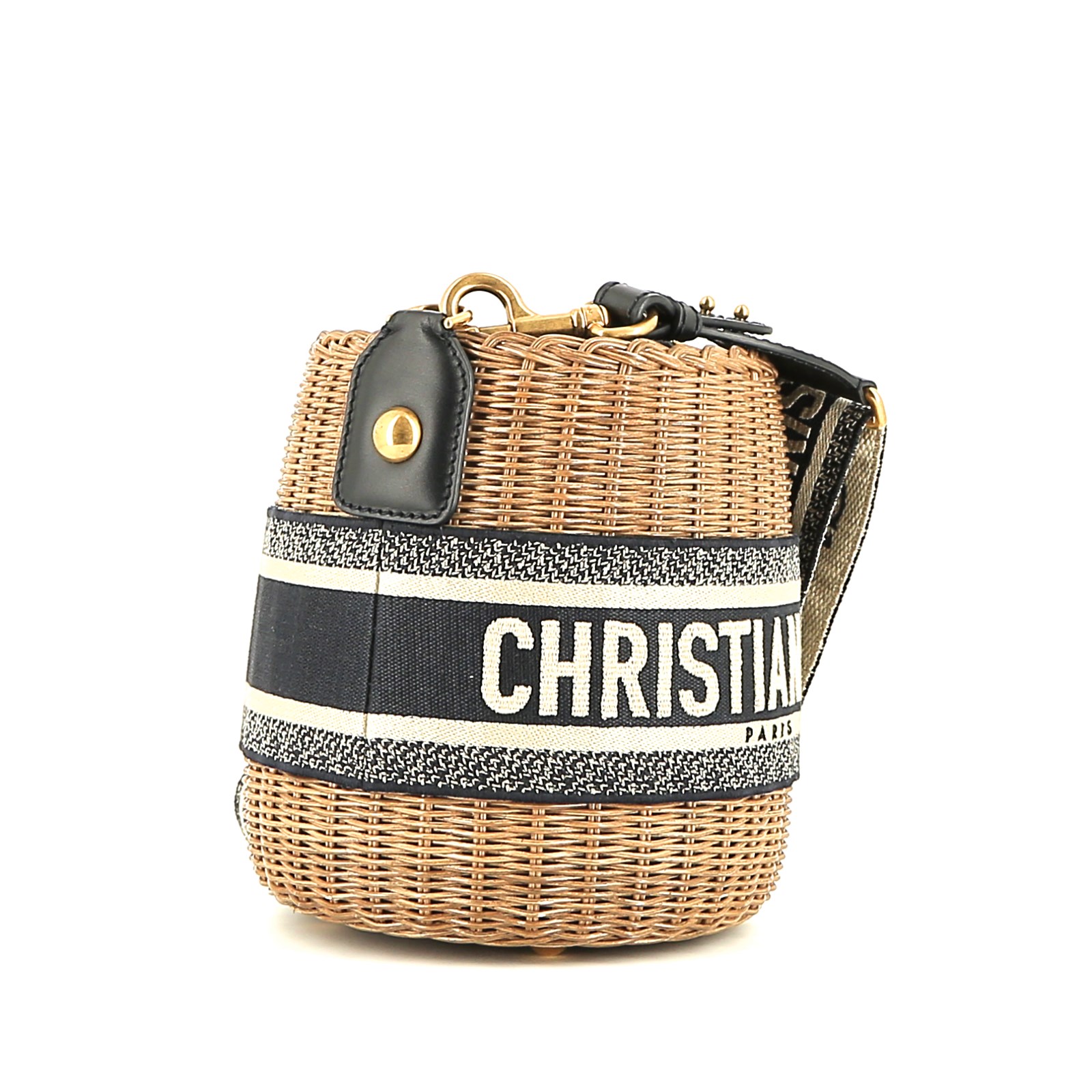 Sac bandoulière Dior Bucket en osier et toile monogram Oblique bleue