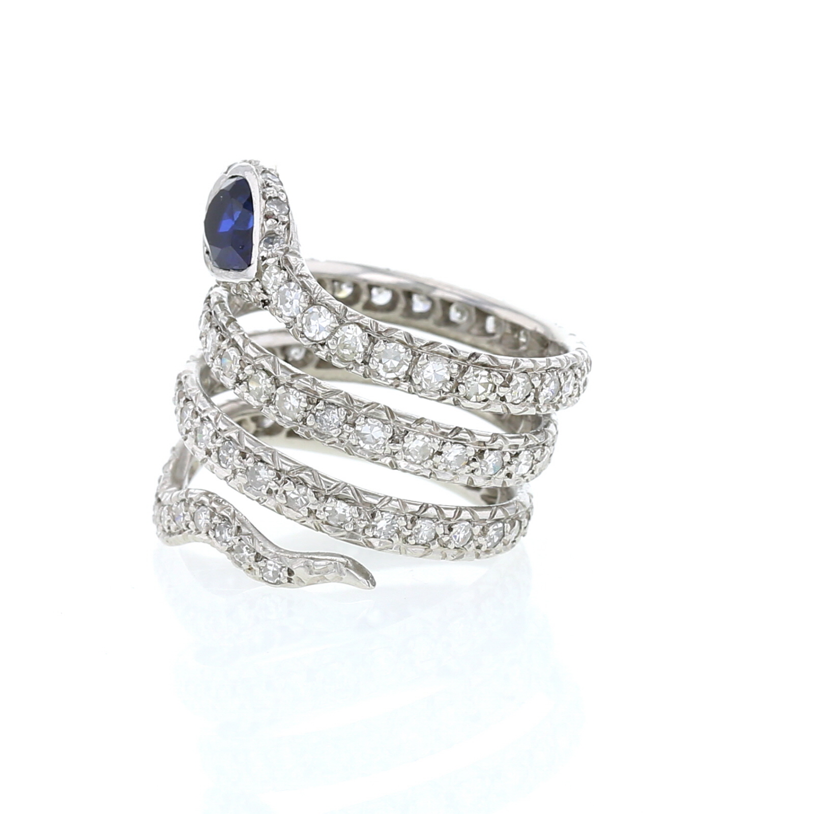 Ring In Platinium, Diamonds And Sapphire