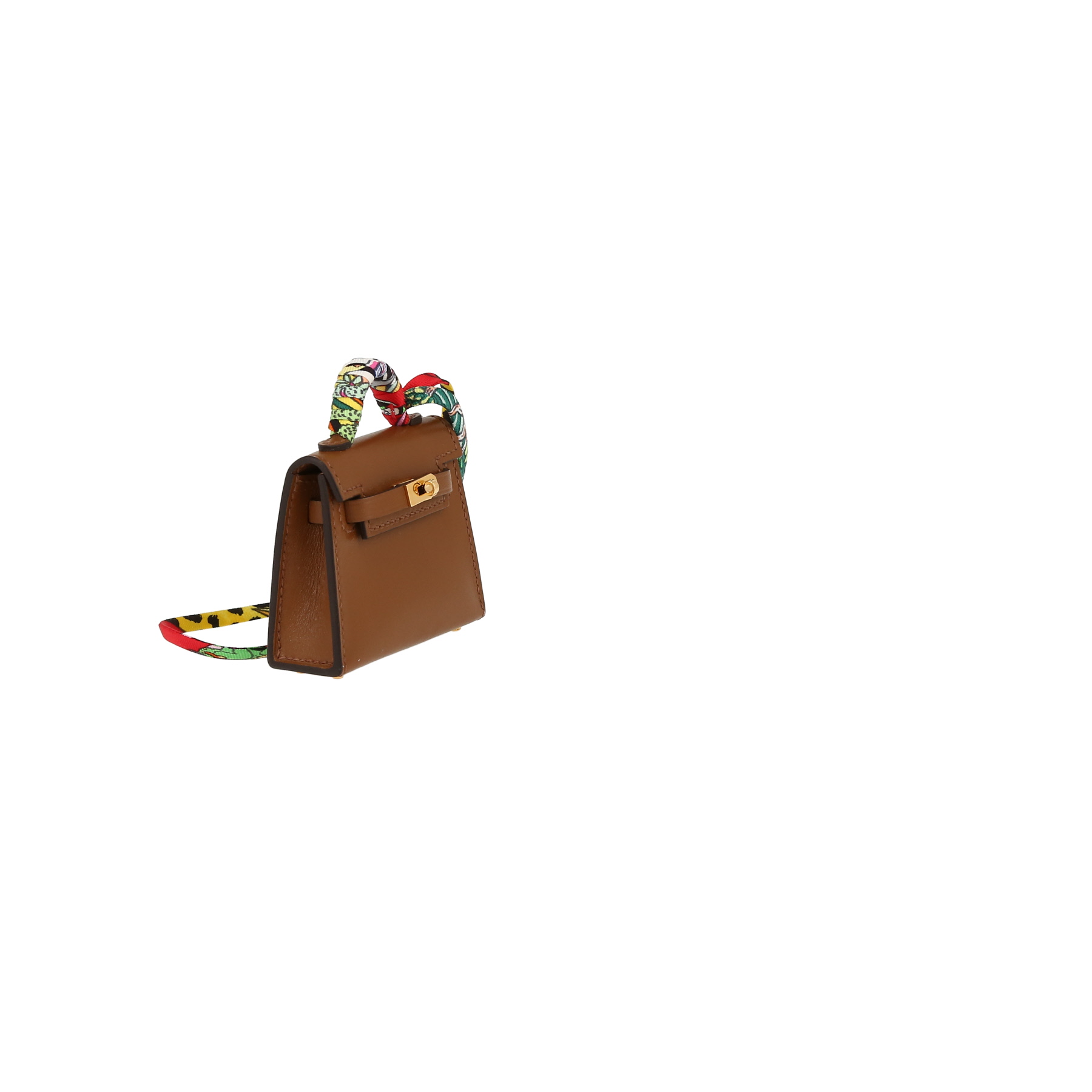 Hermès  Kelly Twilly bag charm handbag/clutch  in gold Tadelakt leather  and multicolor silk