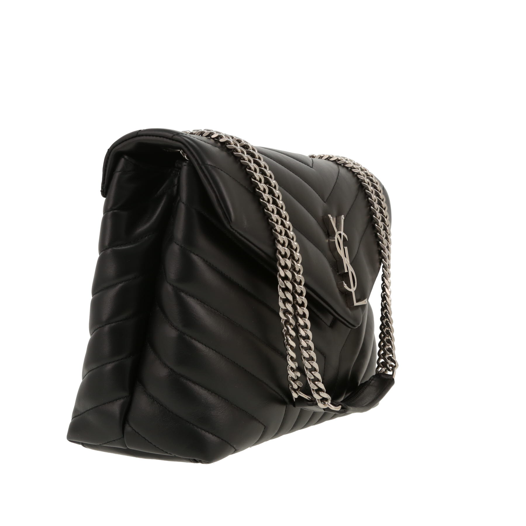 Saint Laurent Loulou medium model shoulder bag in black chevron quilted leather
