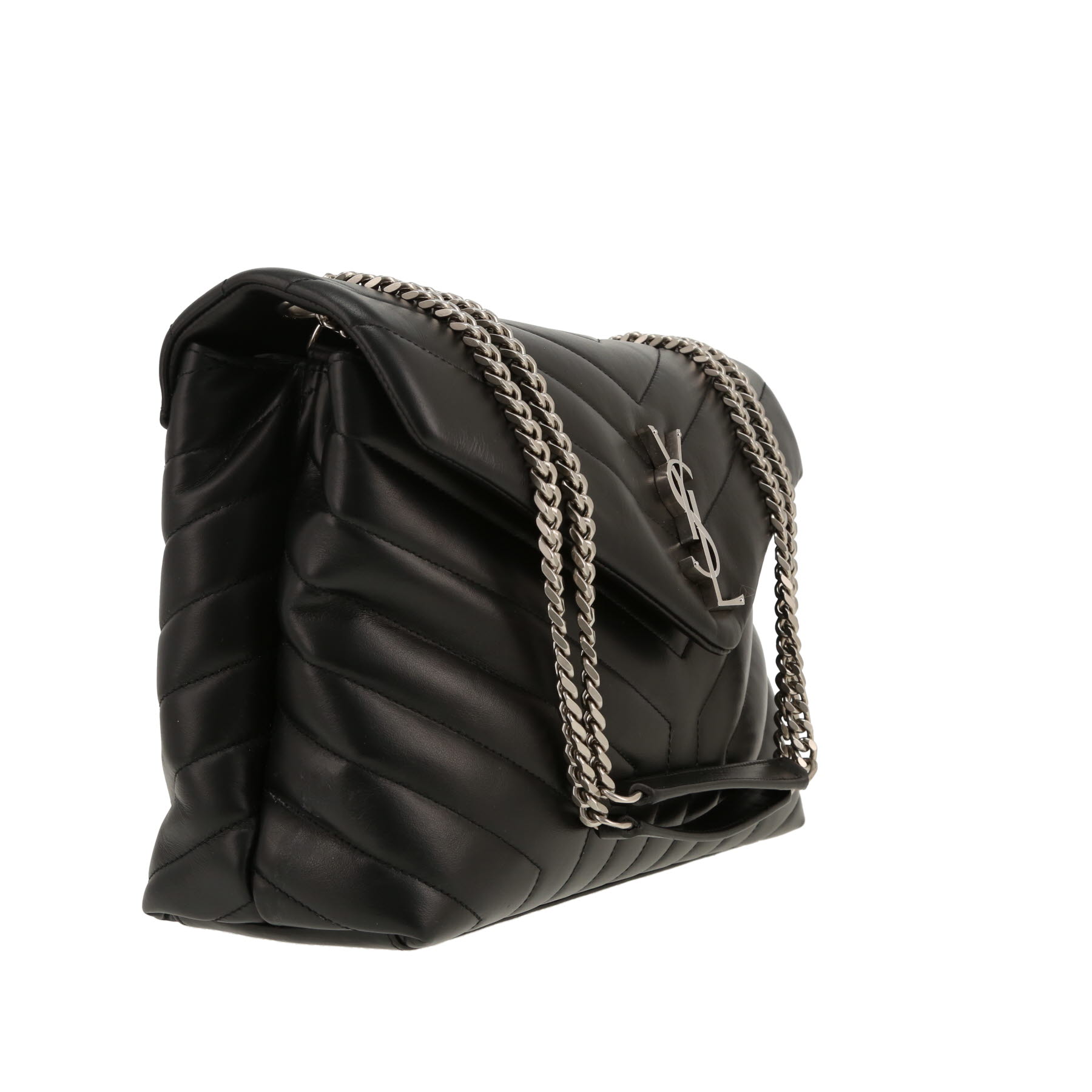 Borsa a tracolla Saint Laurent Loulou modello medio in pelle trapuntata a zigzag nera