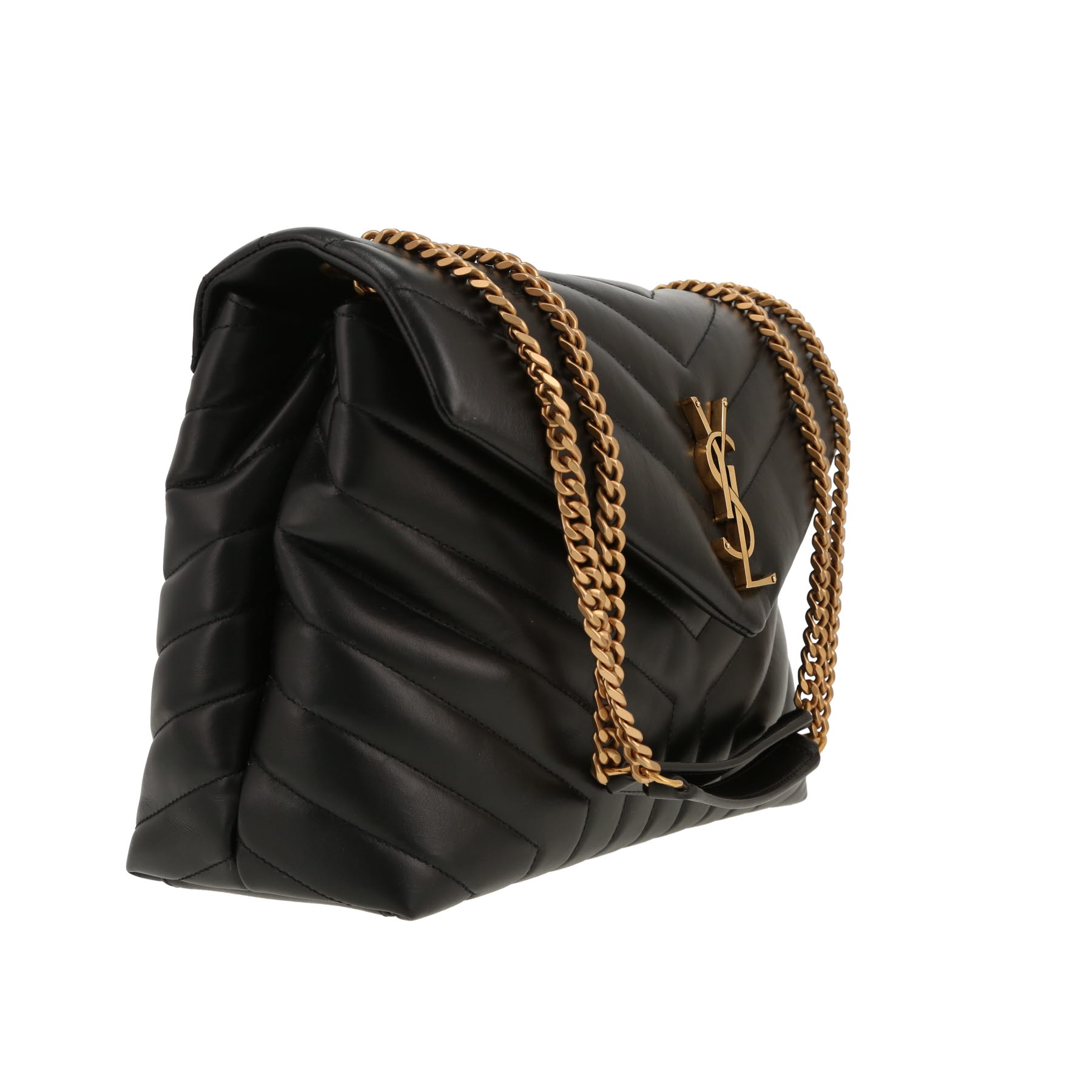 Saint Laurent  Loulou medium model  shoulder bag  in black chevron quilted leather