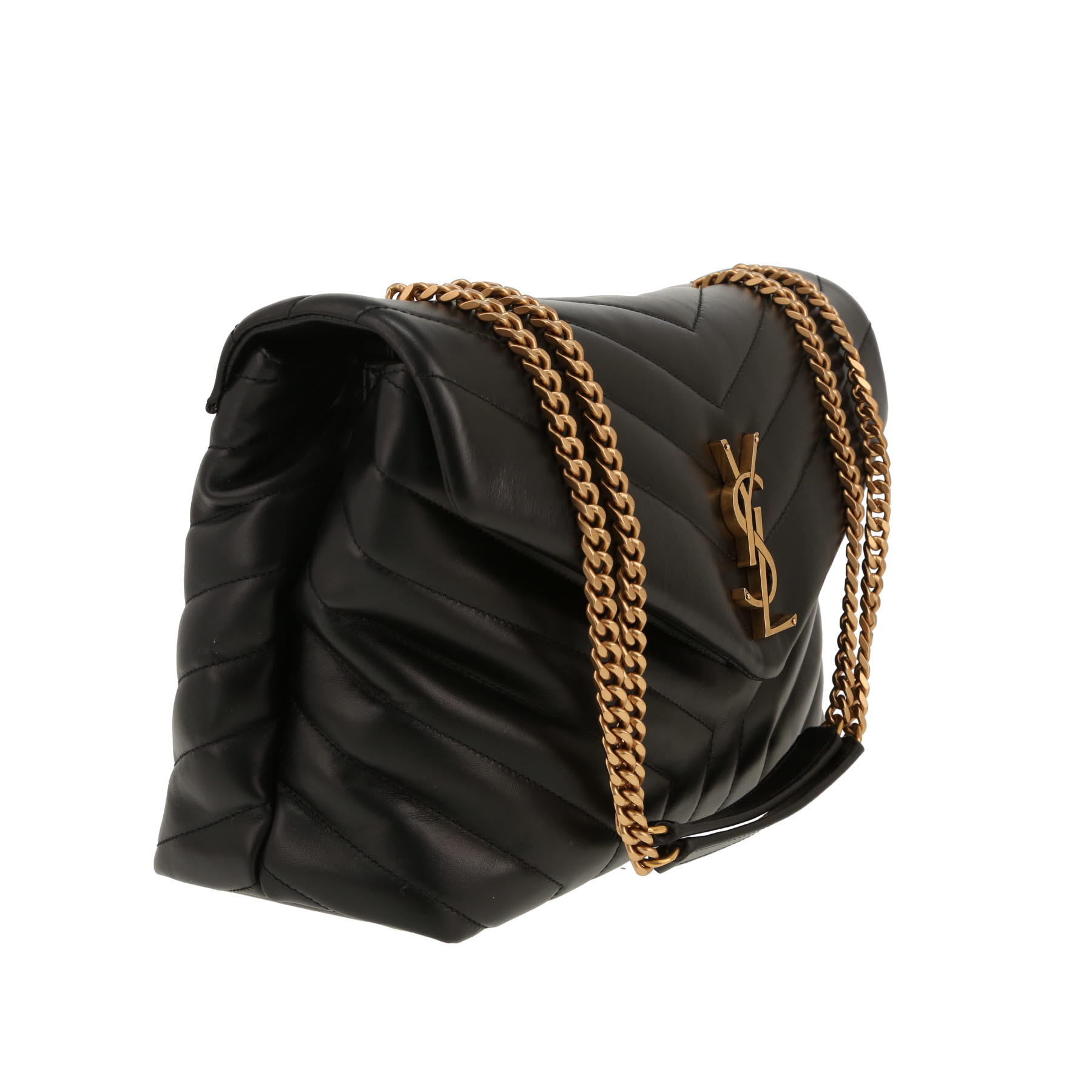 Saint Laurent Loulou medium model shoulder bag in black chevron quilted leather