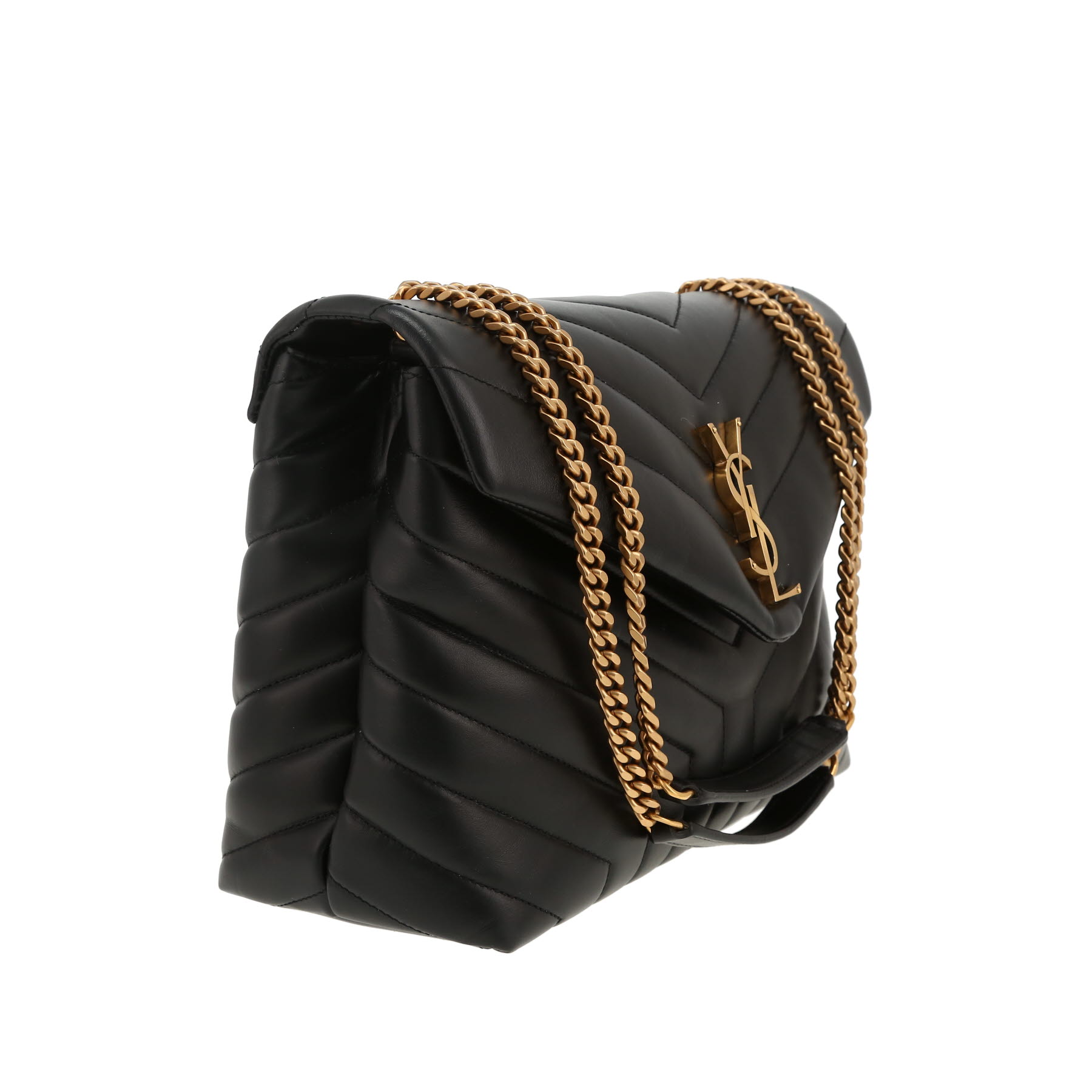 Saint Laurent  Loulou medium model  shoulder bag  in black chevron quilted leather