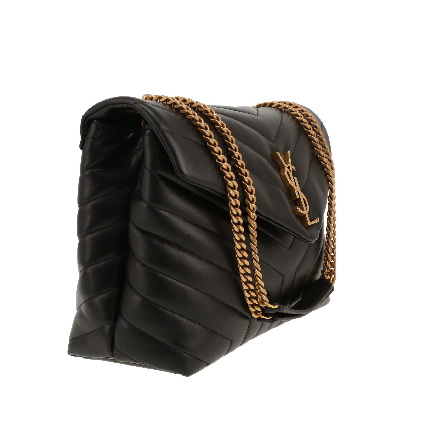 Bolso bandolera Saint Laurent Loulou modelo mediano en cuero acolchado con motivos de espigas negro