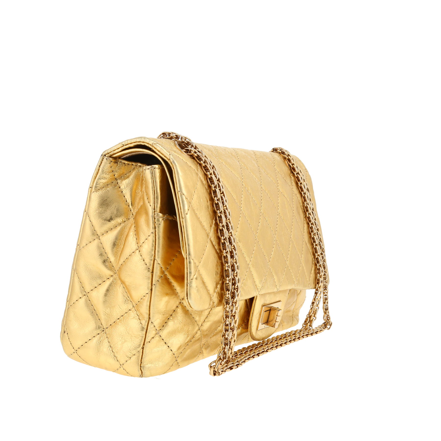 Sac à main Chanel 2.55 en cuir matelassé doré