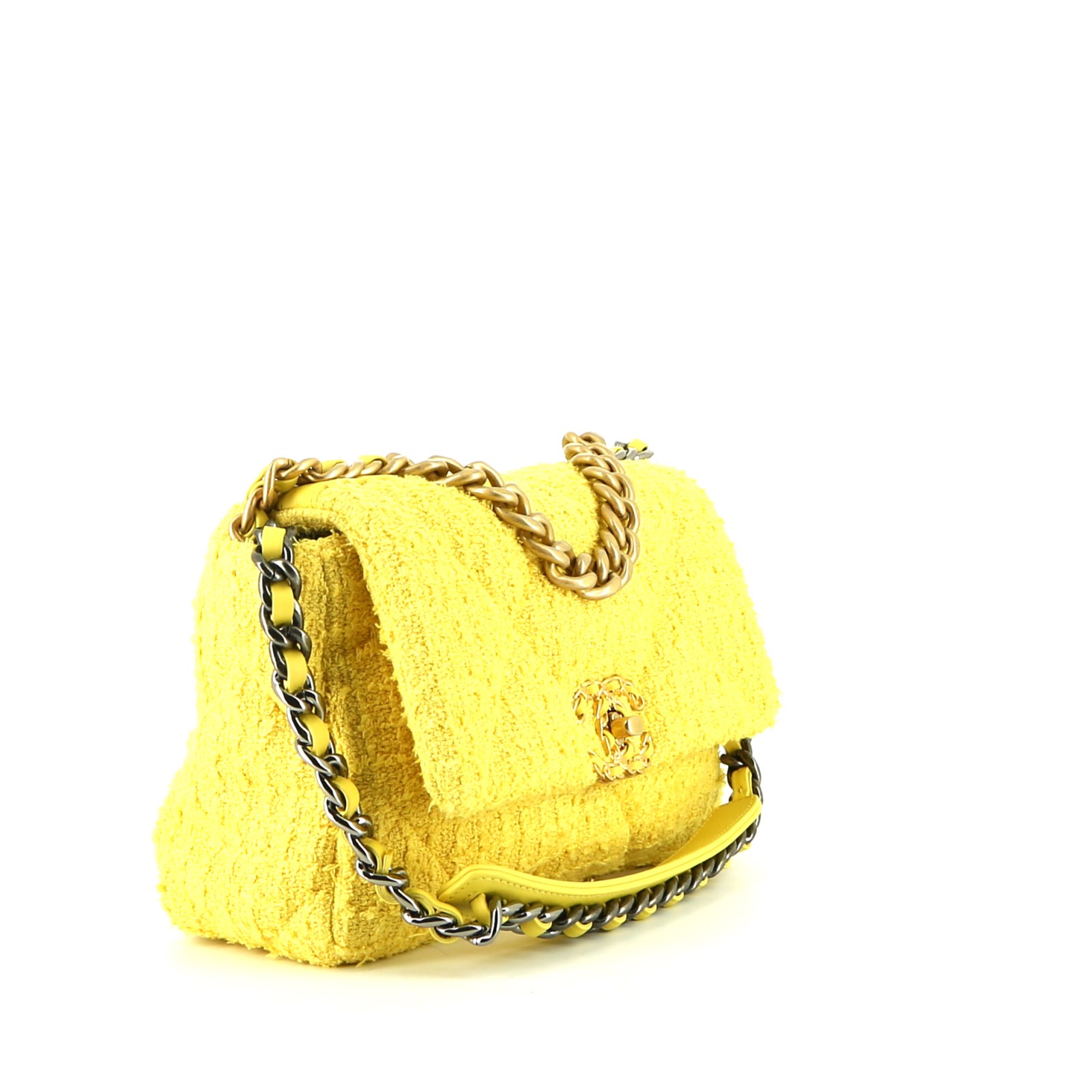 Sac bandoulière Chanel  19 en tweed jaune