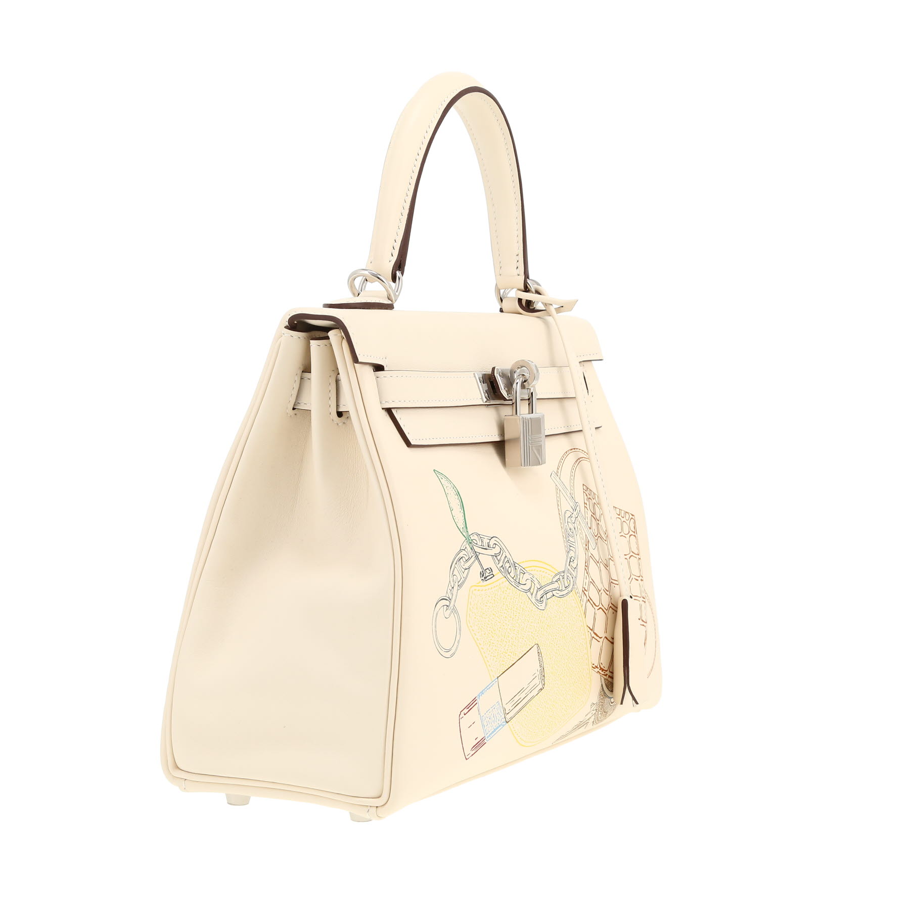 Borsa Hermès Kelly In&Out in pelle Swift bianca con motivo