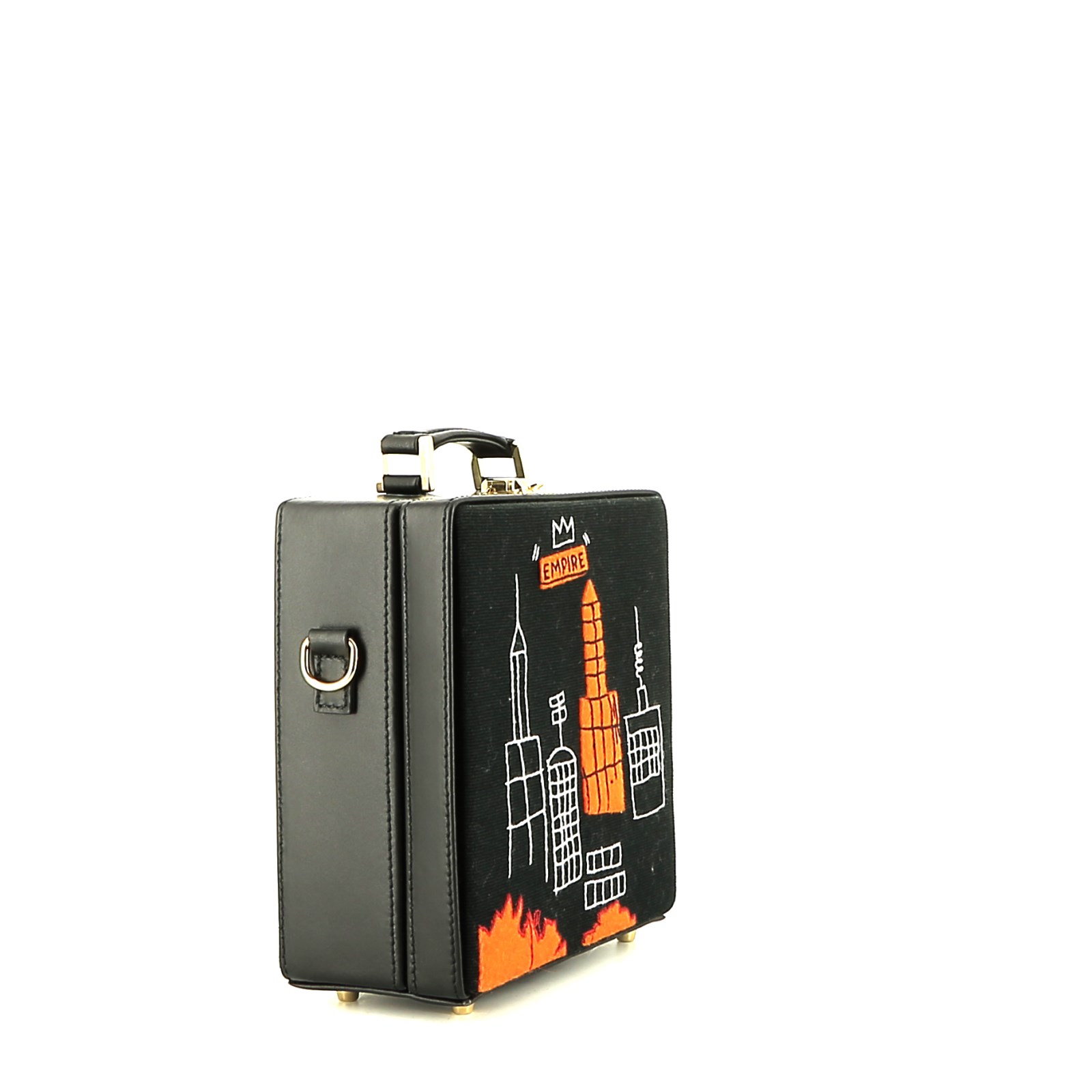 Olympia Le-Tan Jean-Michel Basquiat Empire shoulder bag  in black, orange and white canvas  and black leather