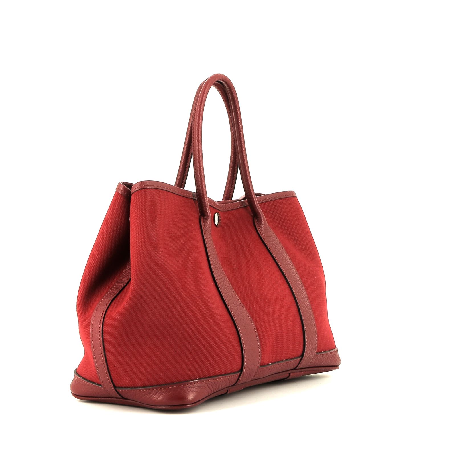 Sac cabas Hermès  Garden en toile rouge H et cuir rouge grenat