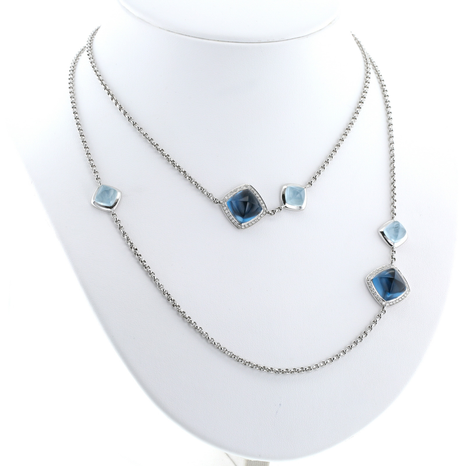 Fred Pain de Sucre long necklace in white gold, topaz and diamonds Fred Pain de Sucre long necklace in white gold, topaz and diamonds