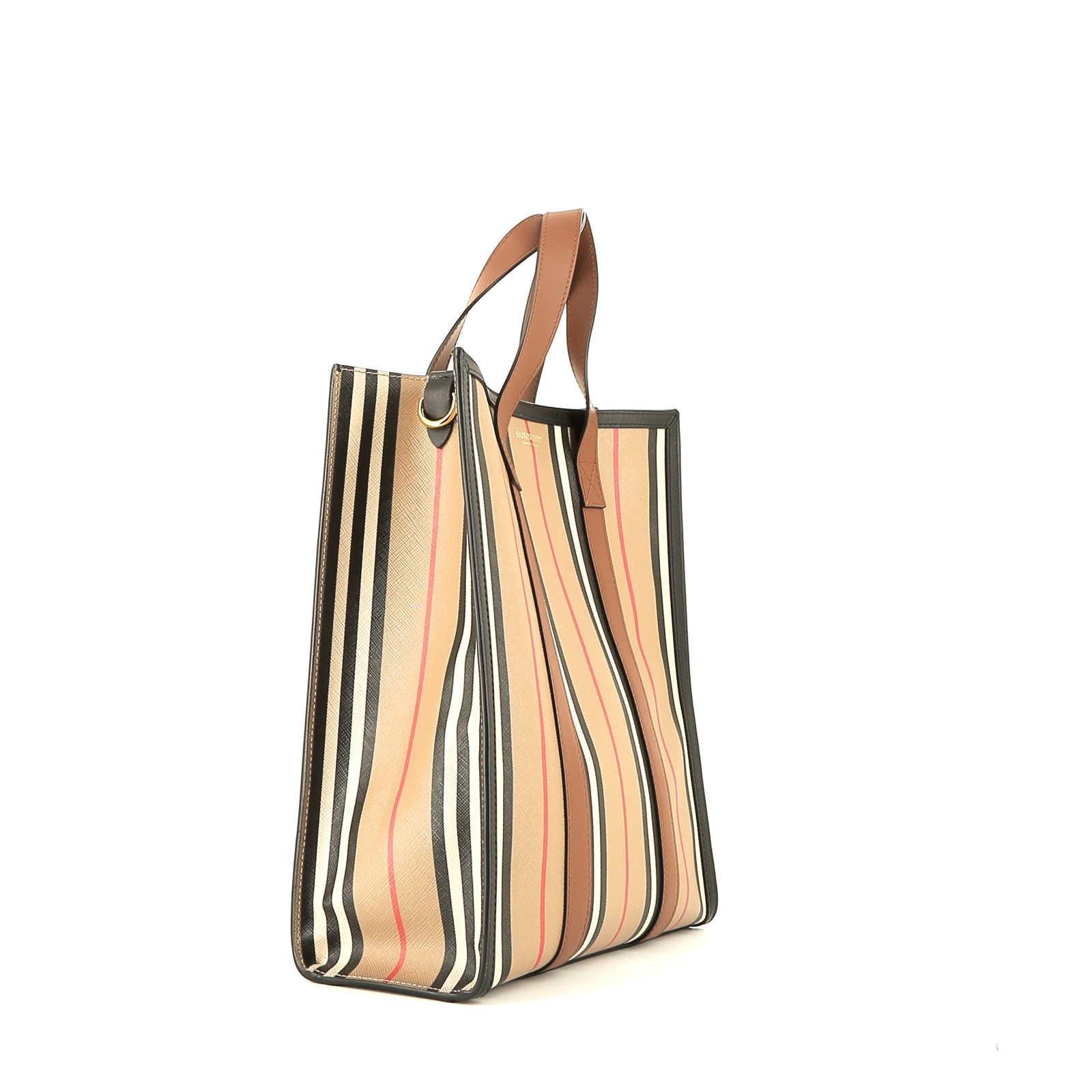 Burberry   shopping bag  in beige, red, black and white leather