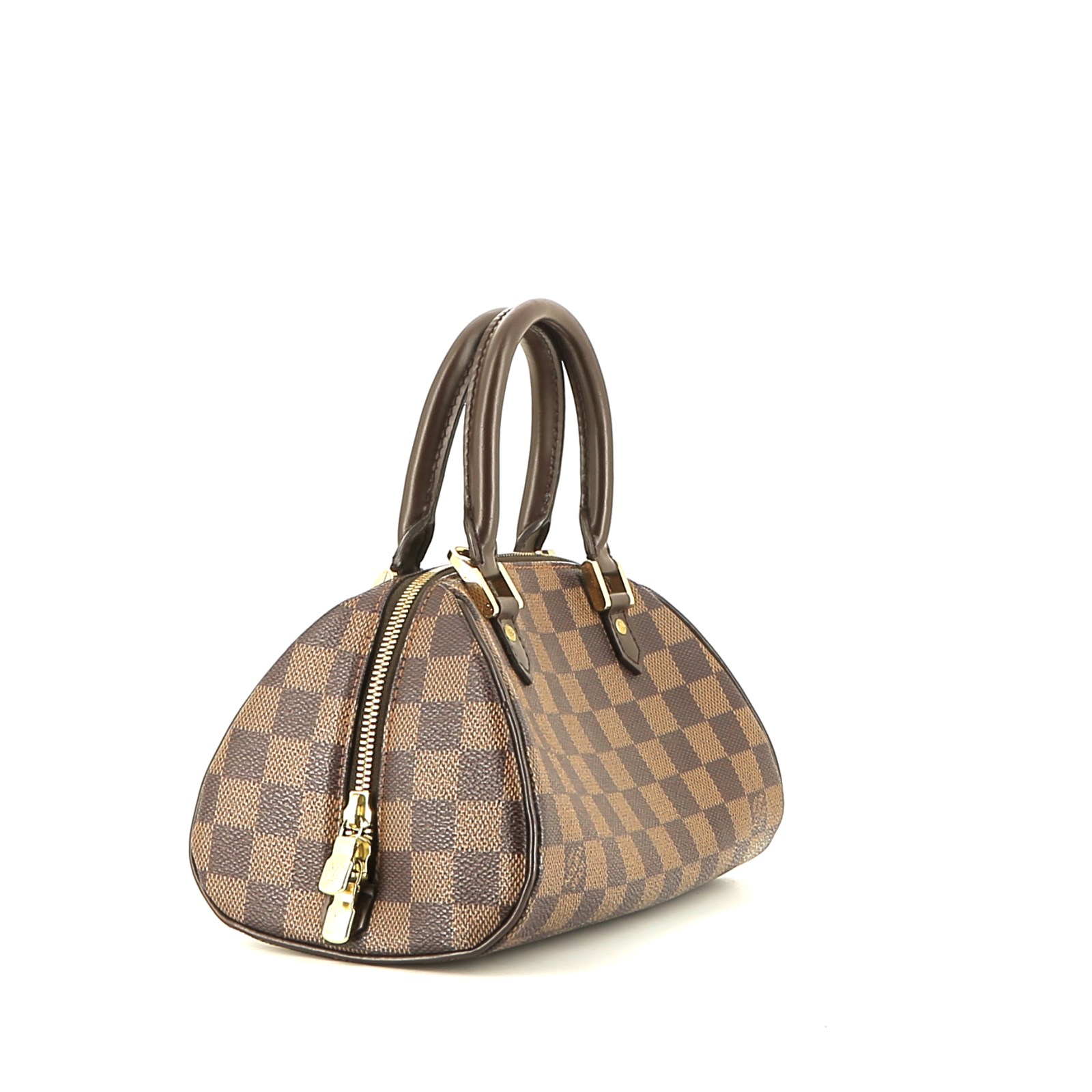 Sac à main Louis Vuitton  Ribera mini  en toile damier enduite ébène et cuir marron