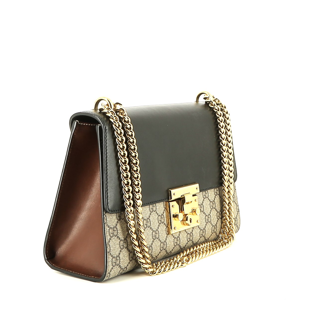 Sac bandoulière Gucci  Padlock en cuir marron et noir et toile monogram beige