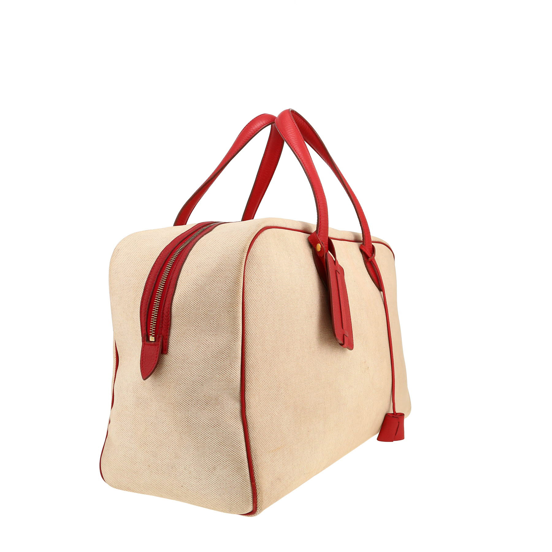 Borsa da viaggio Hermès  Victoria - Travel Bag in pelle rossa e tela beige