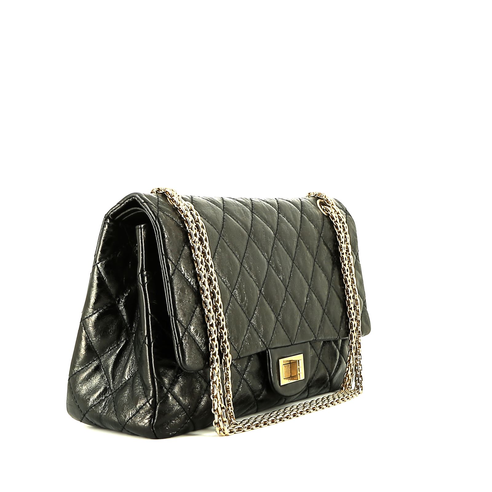 Chanel  Chanel 2.55 handbag  in black quilted iridescent leather