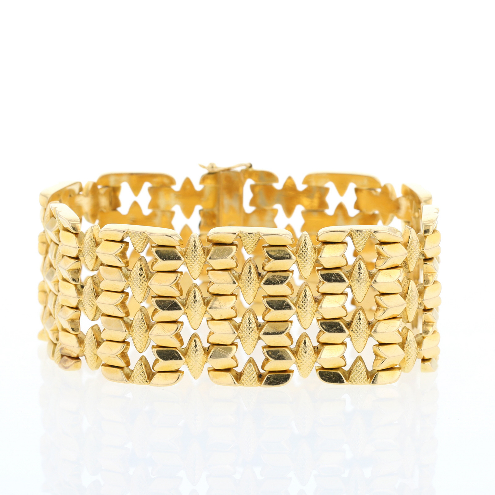 Bracelet Vintage Couleur Vieil Or, Maille Miroir Plate Souple - Occasion, Joliment Patiné, Bijou Fantaisie Femme