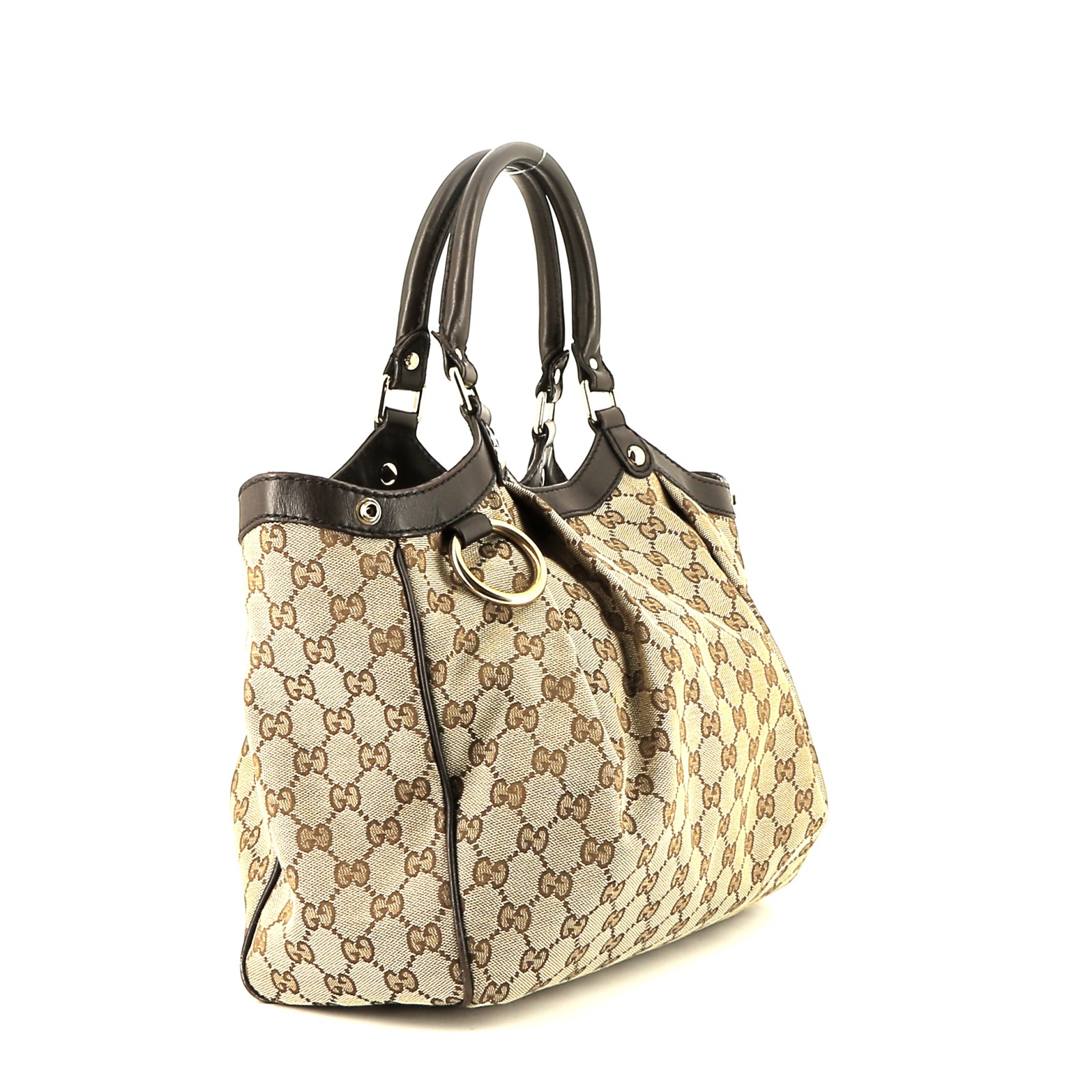 Gucci  Sukey handbag  in beige canvas  and brown leather
