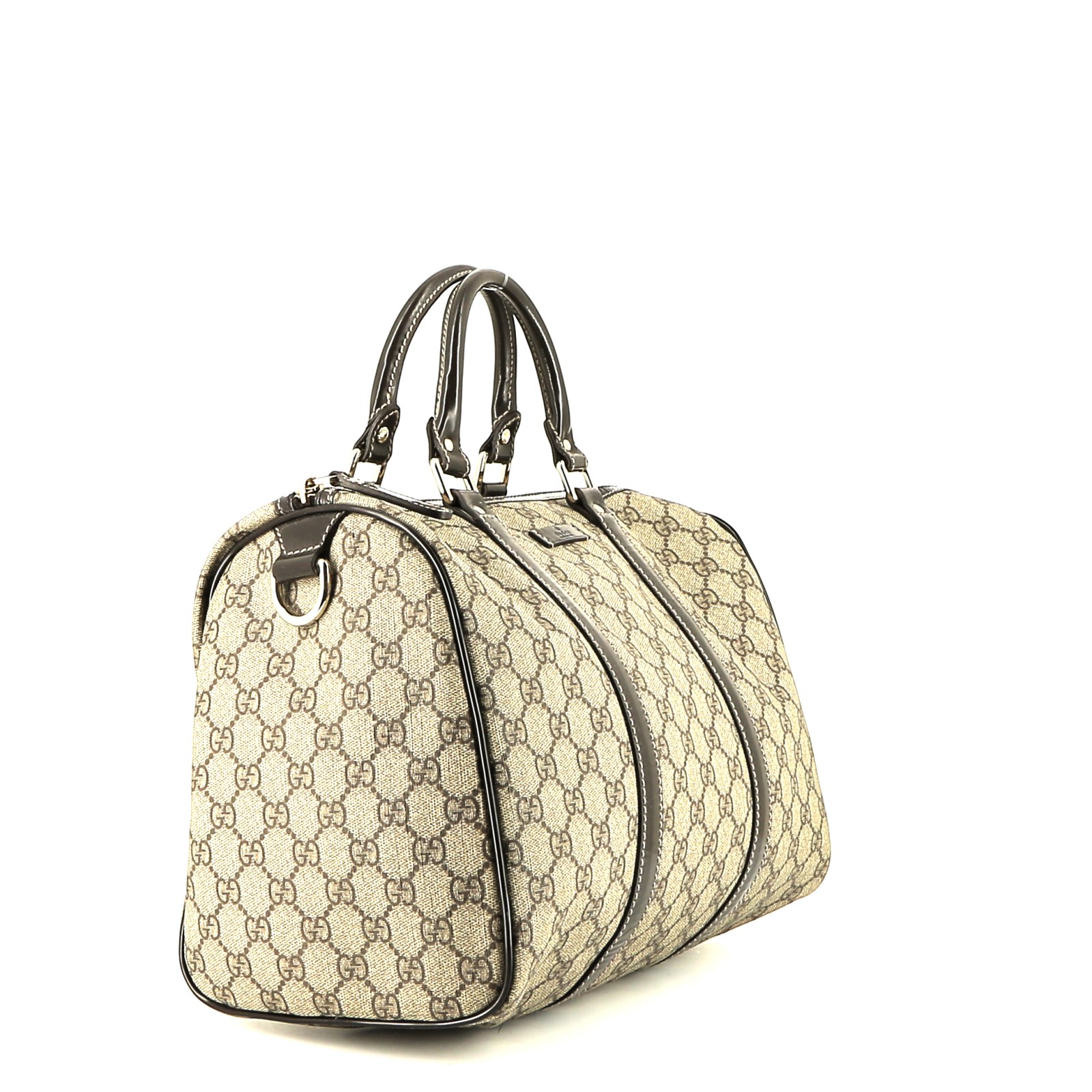 Gucci  Boston handbag  in beige monogram canvas  and brown leather