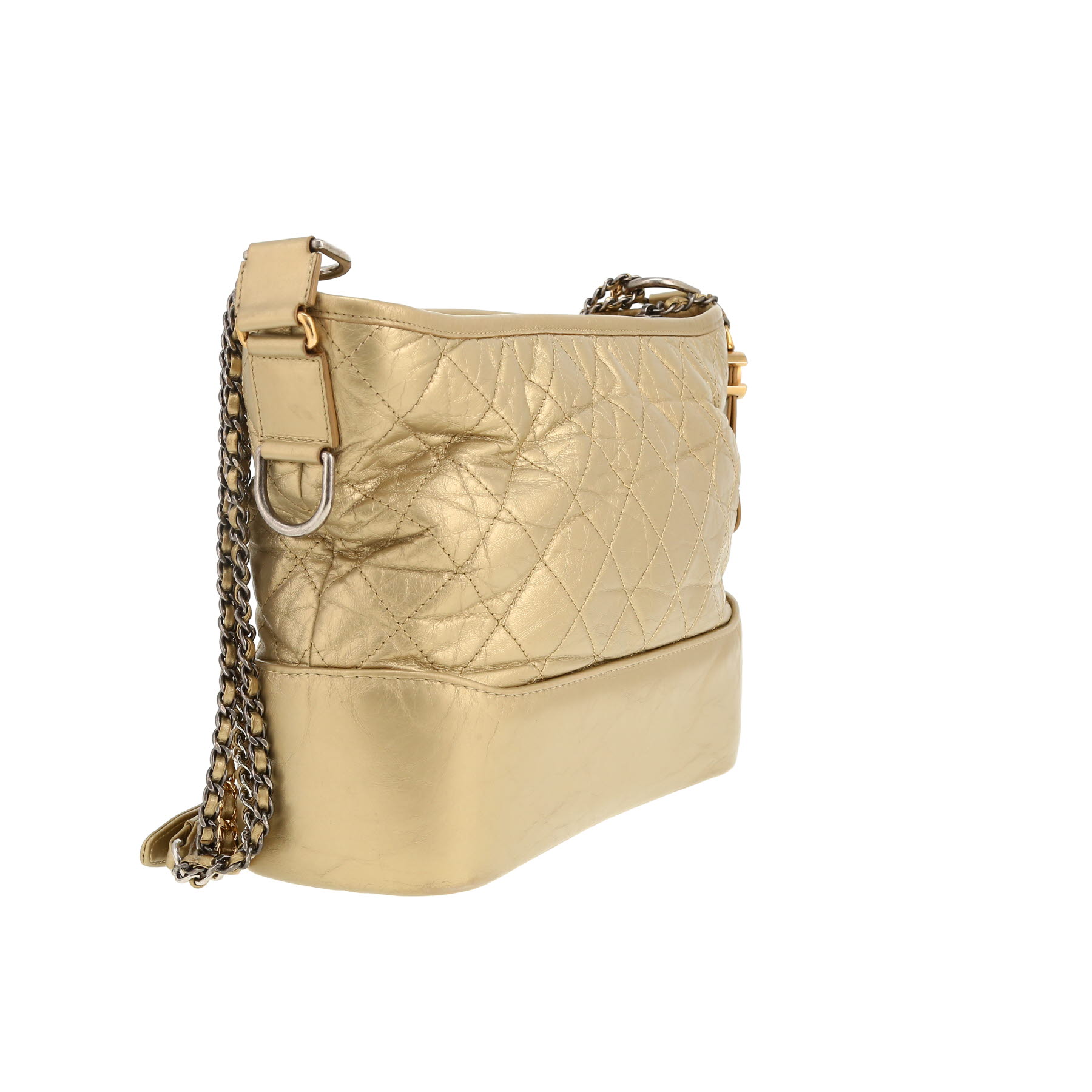 Bolso bandolera Chanel  Gabrielle  modelo mediano  en cuero acolchado dorado