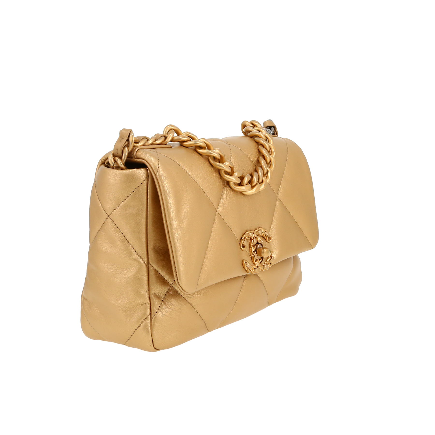 Sac bandoulière Chanel  19 en cuir matelassé doré