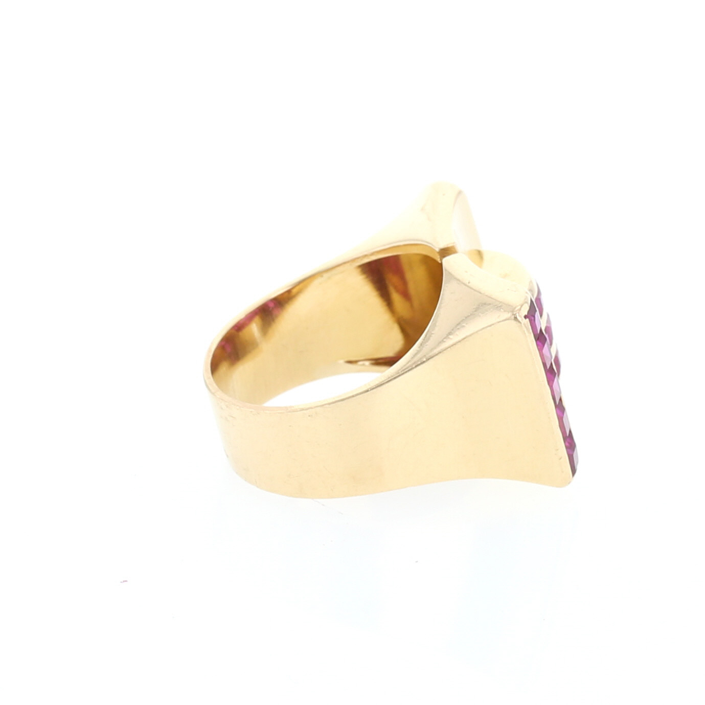 Vintage  Tank ring in pink gold and synthetic ruby