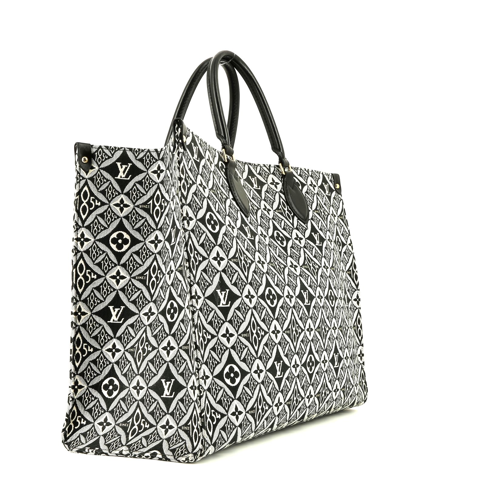 Shopping bag Louis Vuitton  Onthego modello grande  in tela bicolore nera e bianca