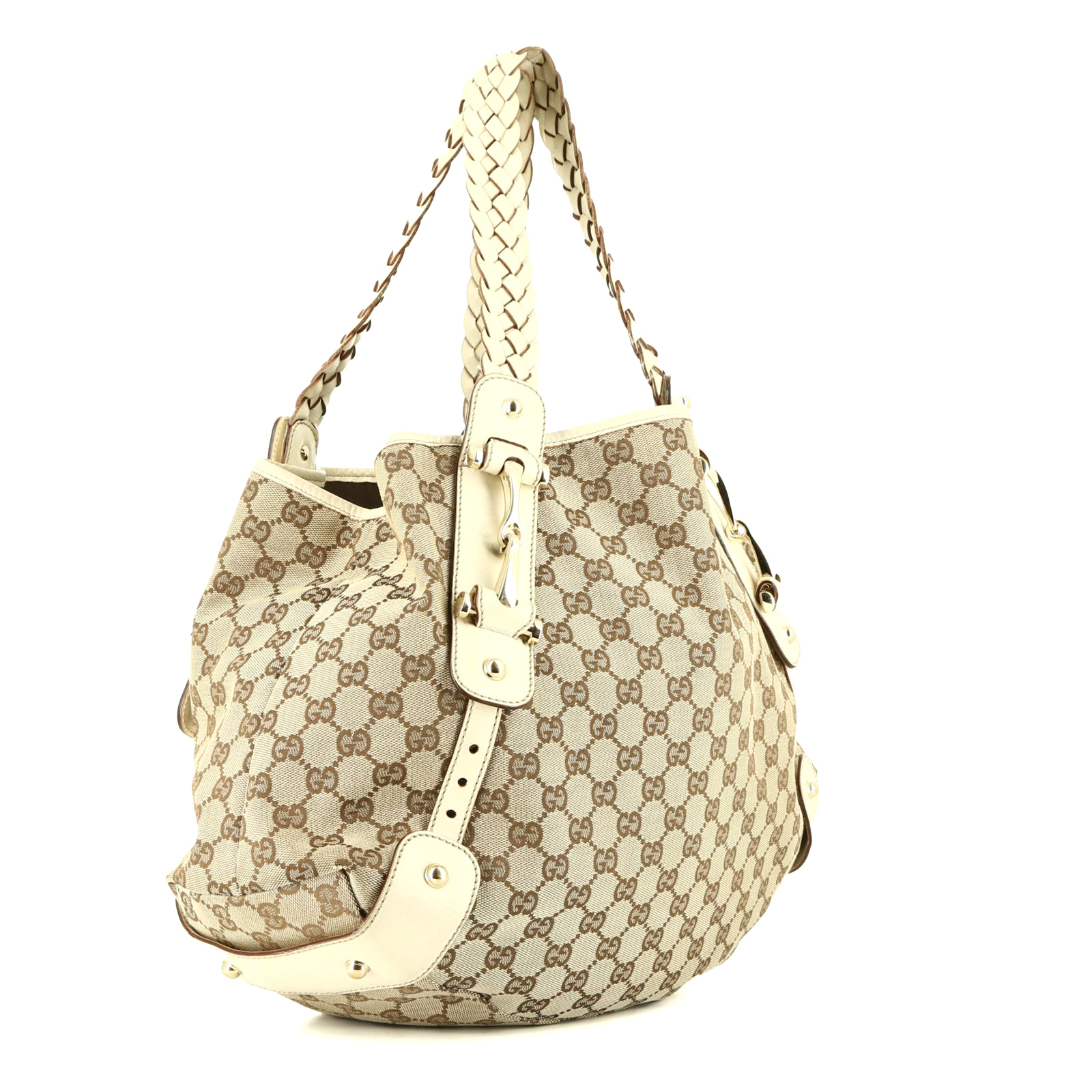 Bolso Cabás Gucci Vintage en lona monogram beige y cuero color crema