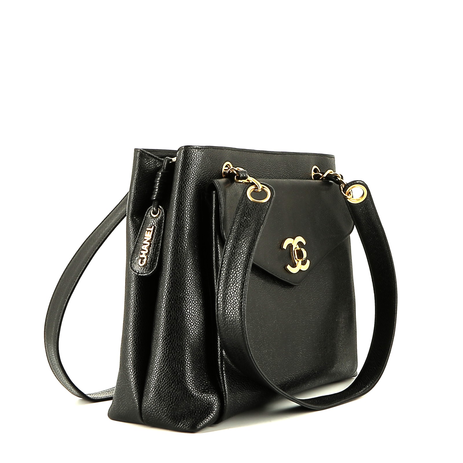 Chanel  Vintage Shopping shoulder bag  in black grained leather