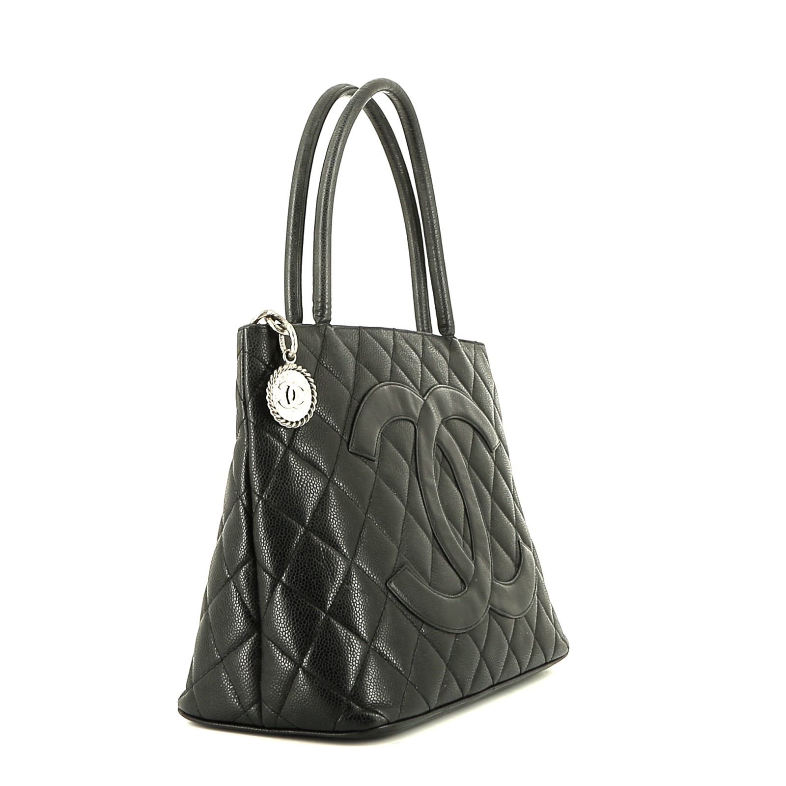 Chanel  Medaillon handbag  in black quilted grained leather