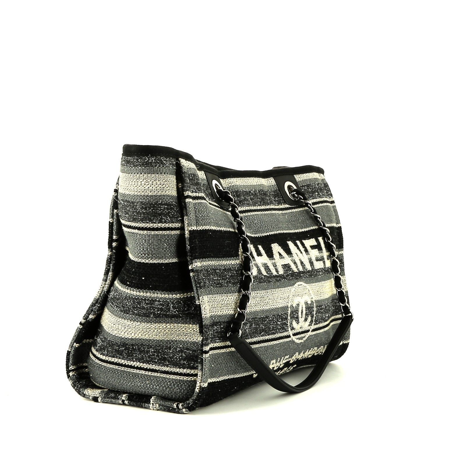 Sac cabas Chanel  Deauville en toile noire et grise