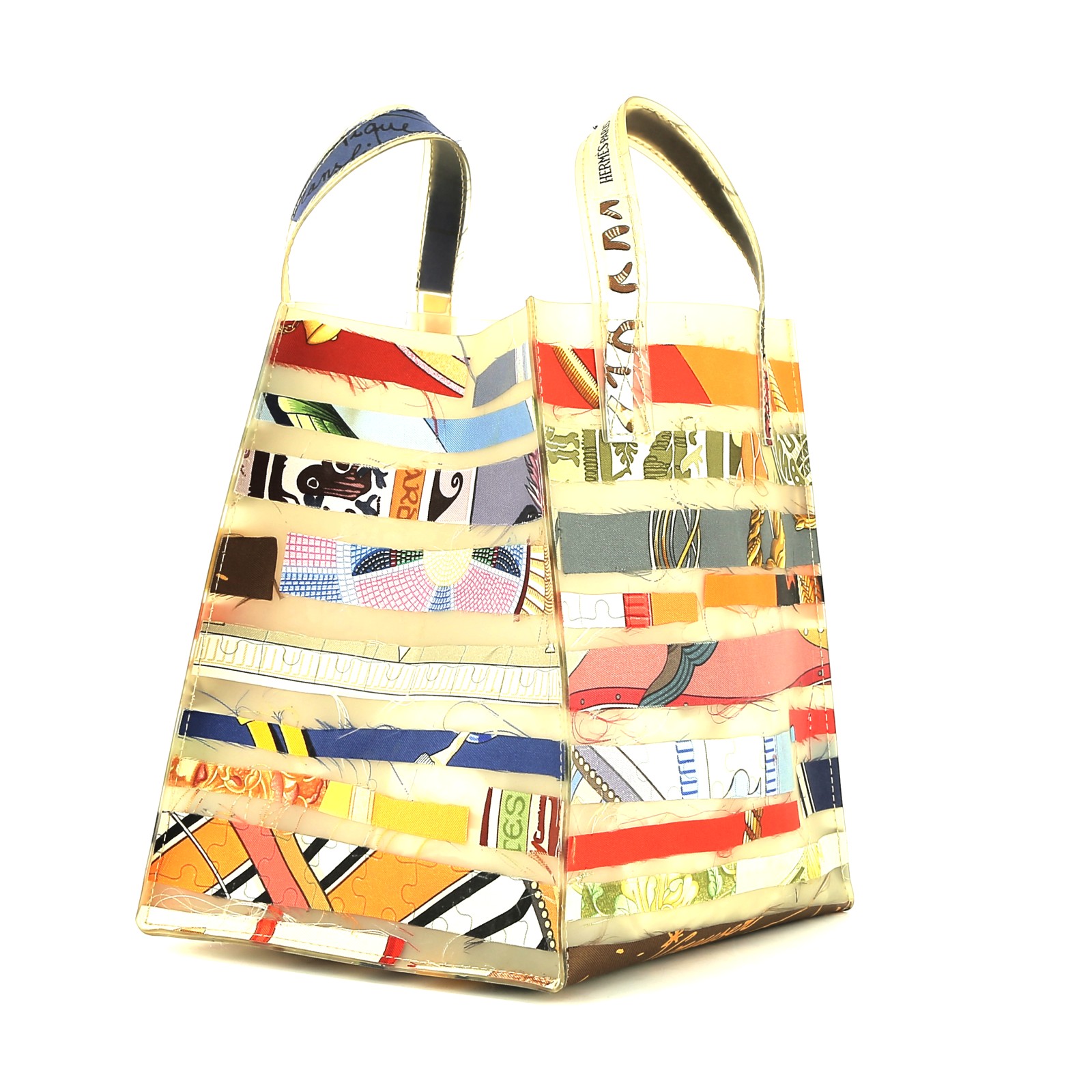 Sac à main Hermès  Cas du Sac petit modèle  en matière synthétique blanc-cassé et soie multicolore