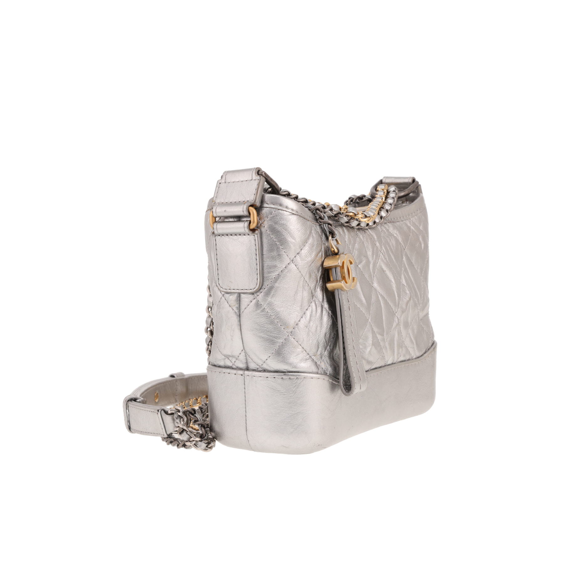 Borsa a tracolla Chanel  Gabrielle  modello piccolo  in pelle trapuntata argentata