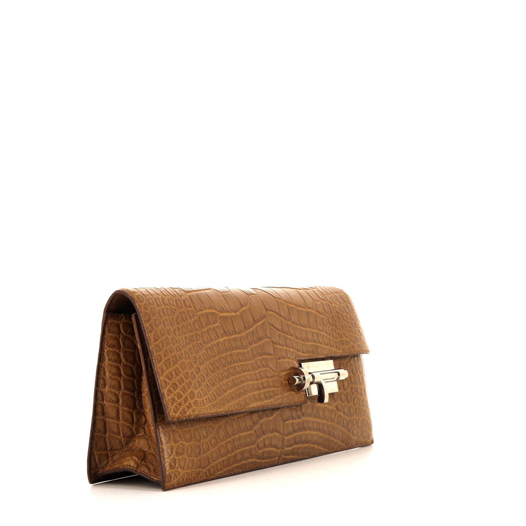 Pochette Hermès  Verrou en crocodile marron