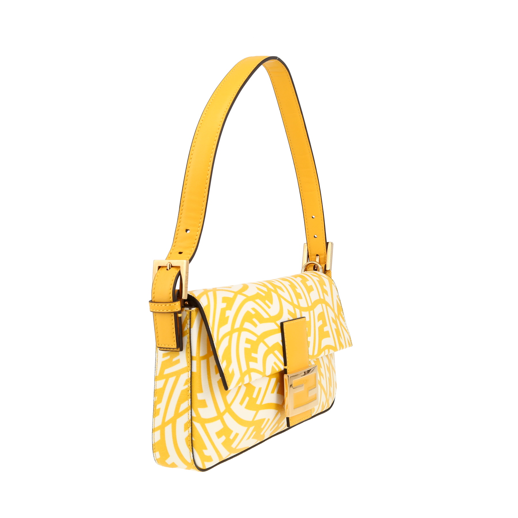Fendi  Baguette handbag  in white and yellow canvas  and yellow leather