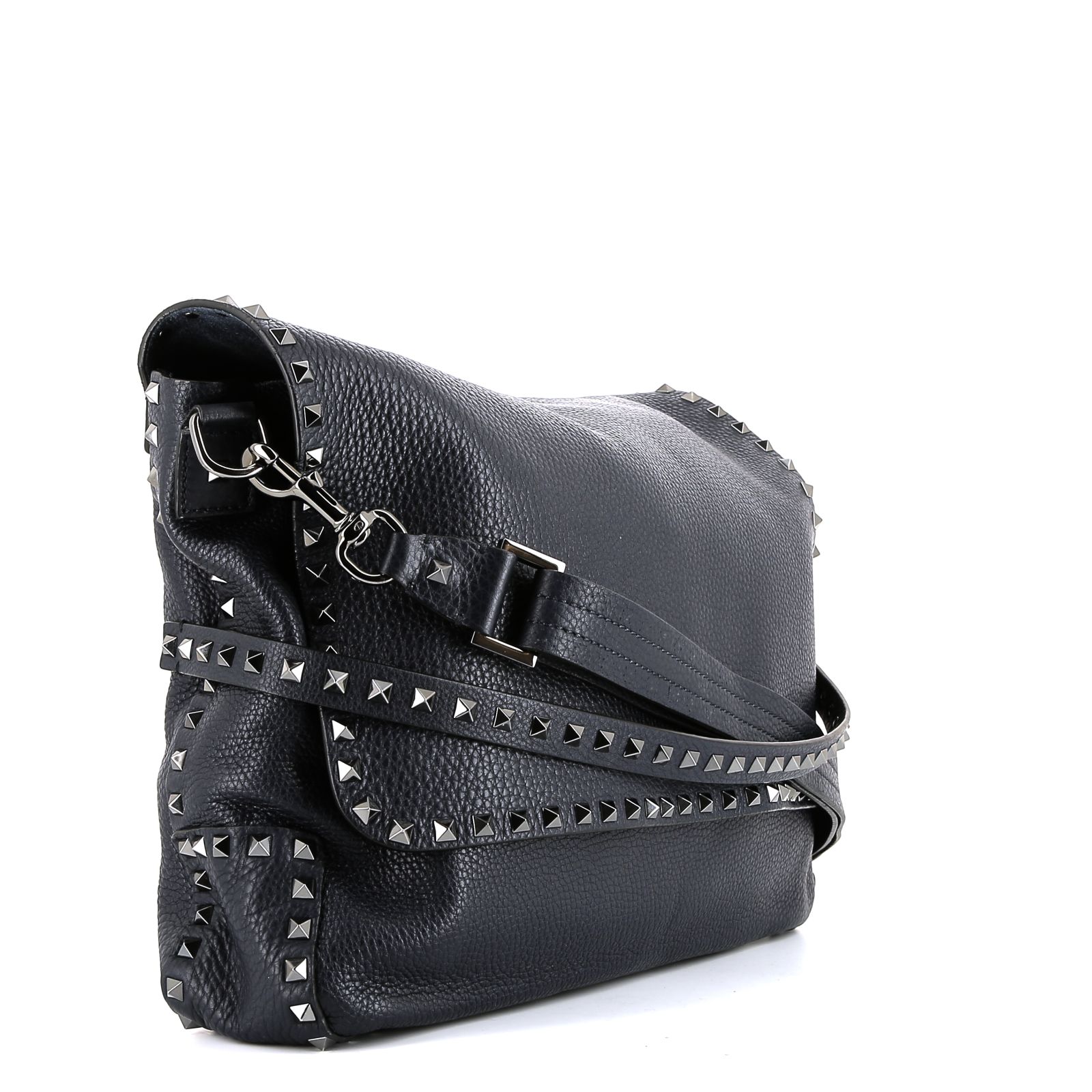 Bolso para llevar al hombro Valentino Garavani  Rockstud modelo grande  en cuero granulado azul marino