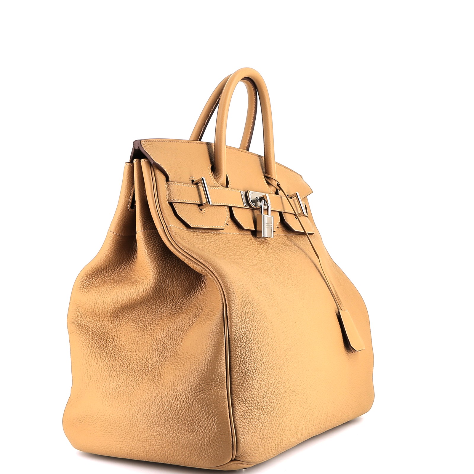 Sac de week end Hermès  Haut à Courroies - Travel Bag en cuir togo Biscuit