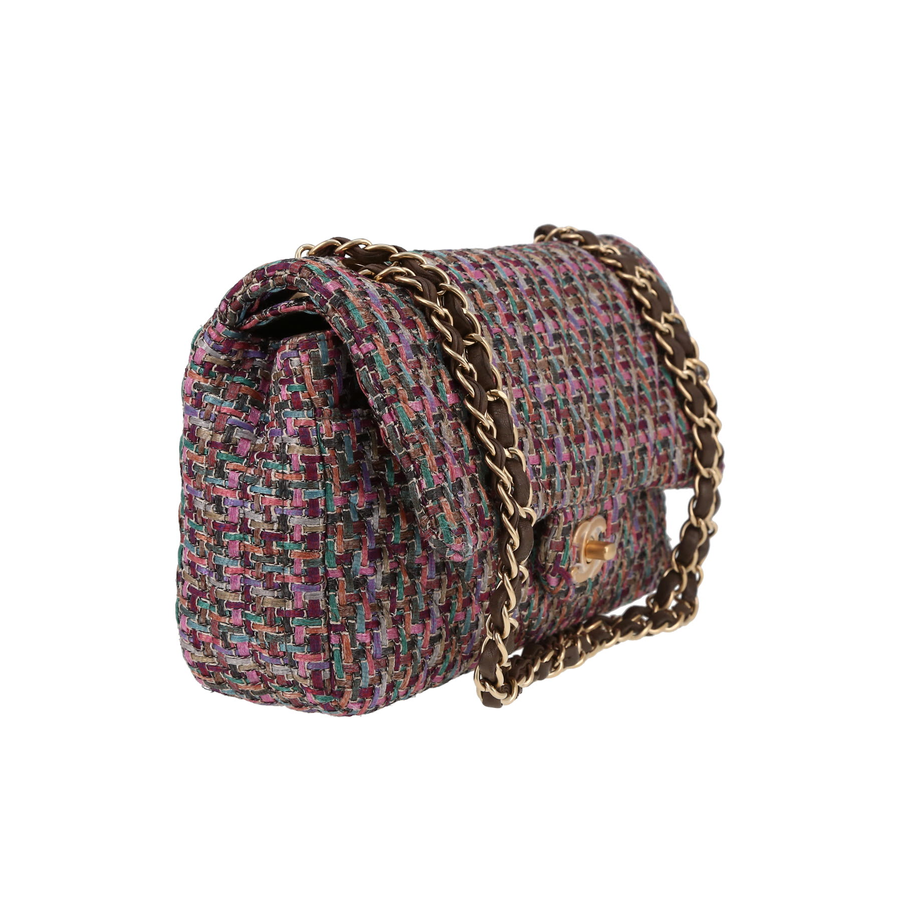Chanel  Timeless Classic handbag  in multicolor canvas  and brown leather