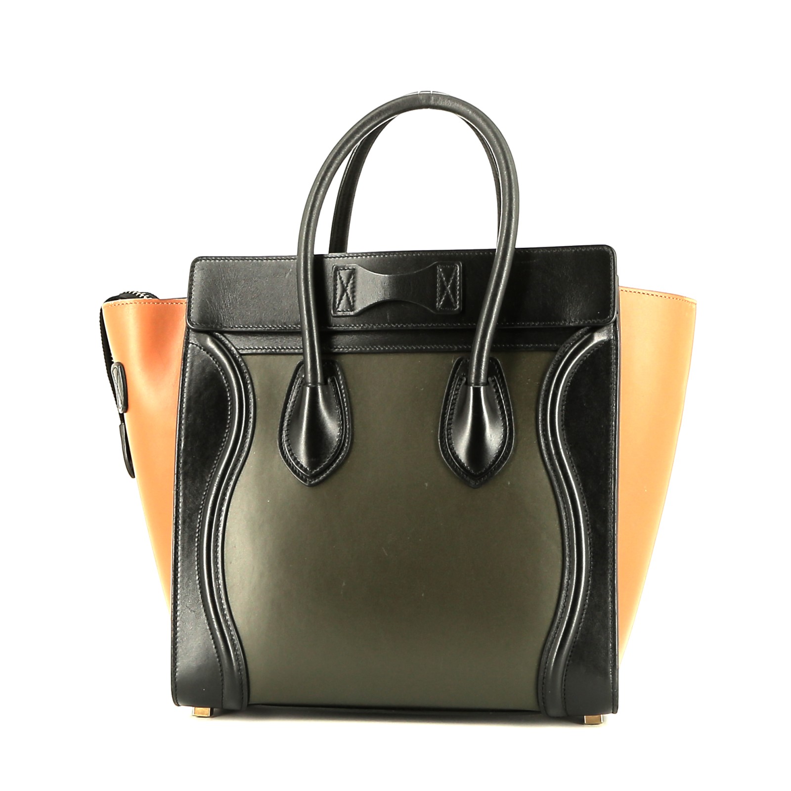 Luggage Handbag In Black, Brown And Green Leather