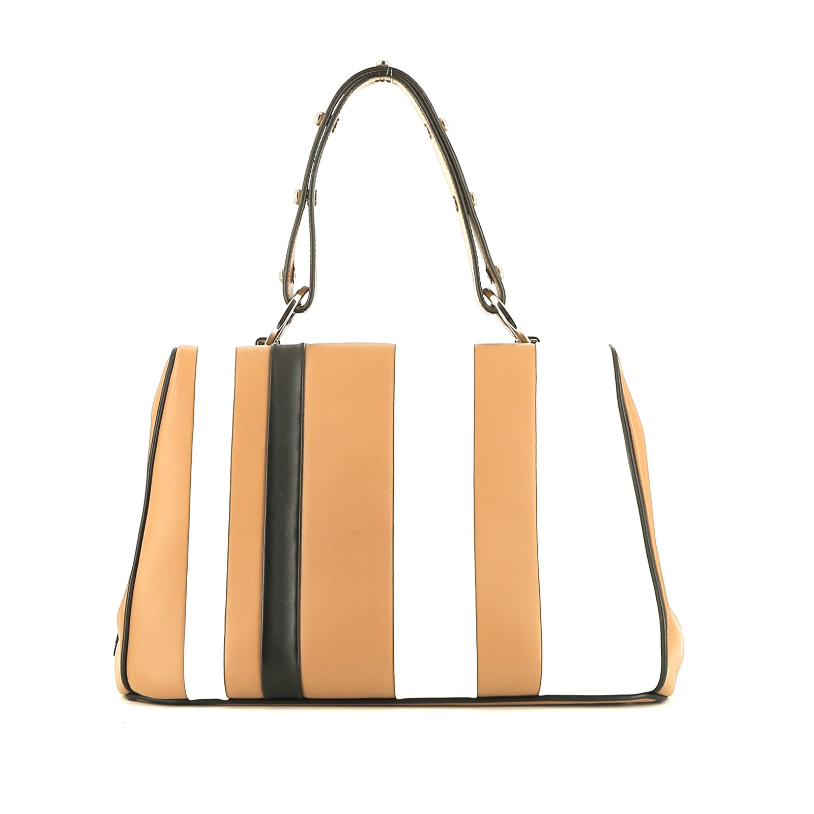 Handbag In Beige, White And Black Tricolor Leather