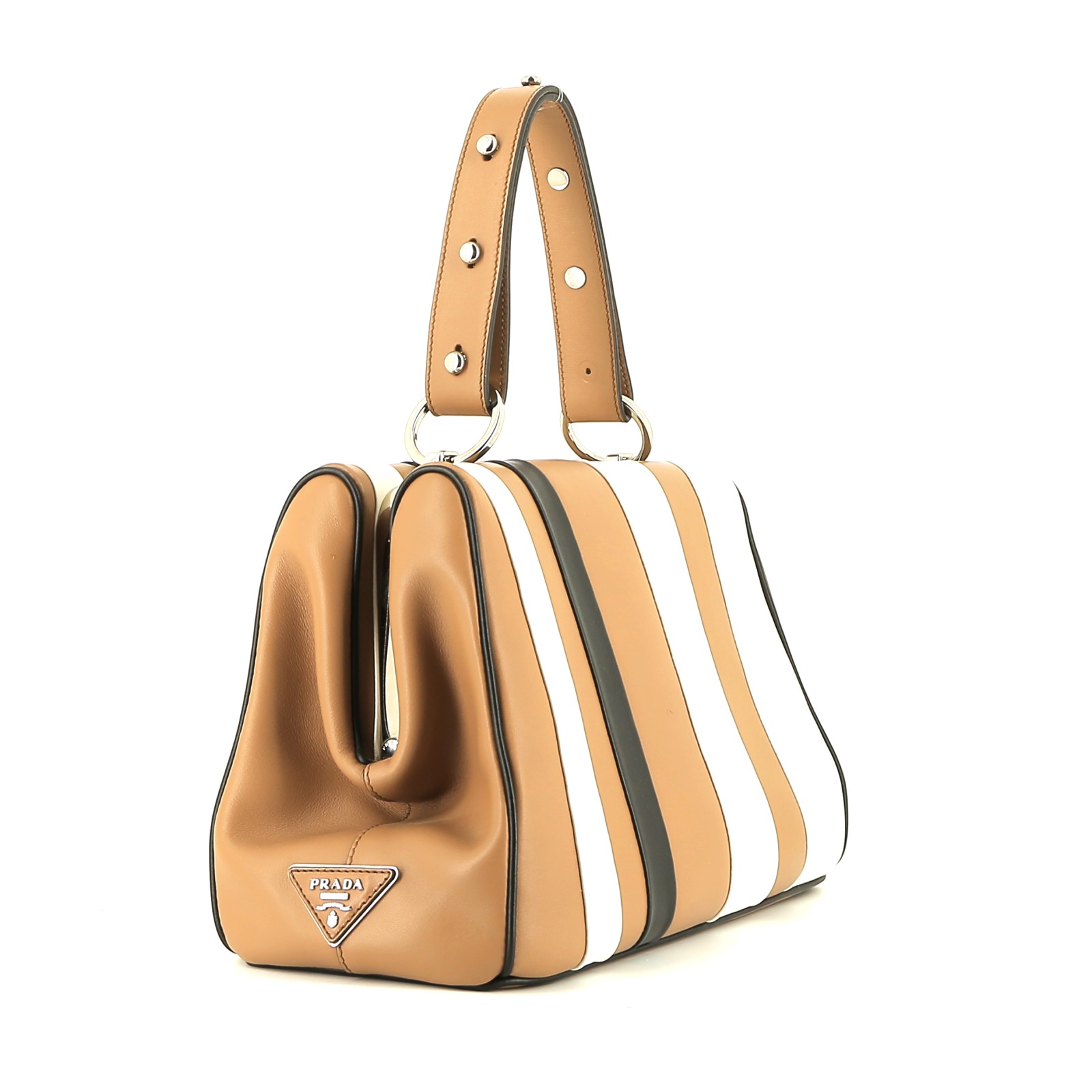Borsa Prada   in pelle tricolore beige bianca e nera