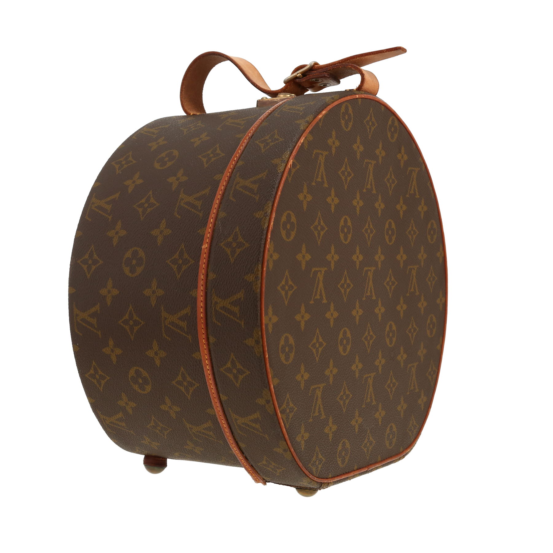 Louis Vuitton   hat box  in brown monogram canvas  and natural leather