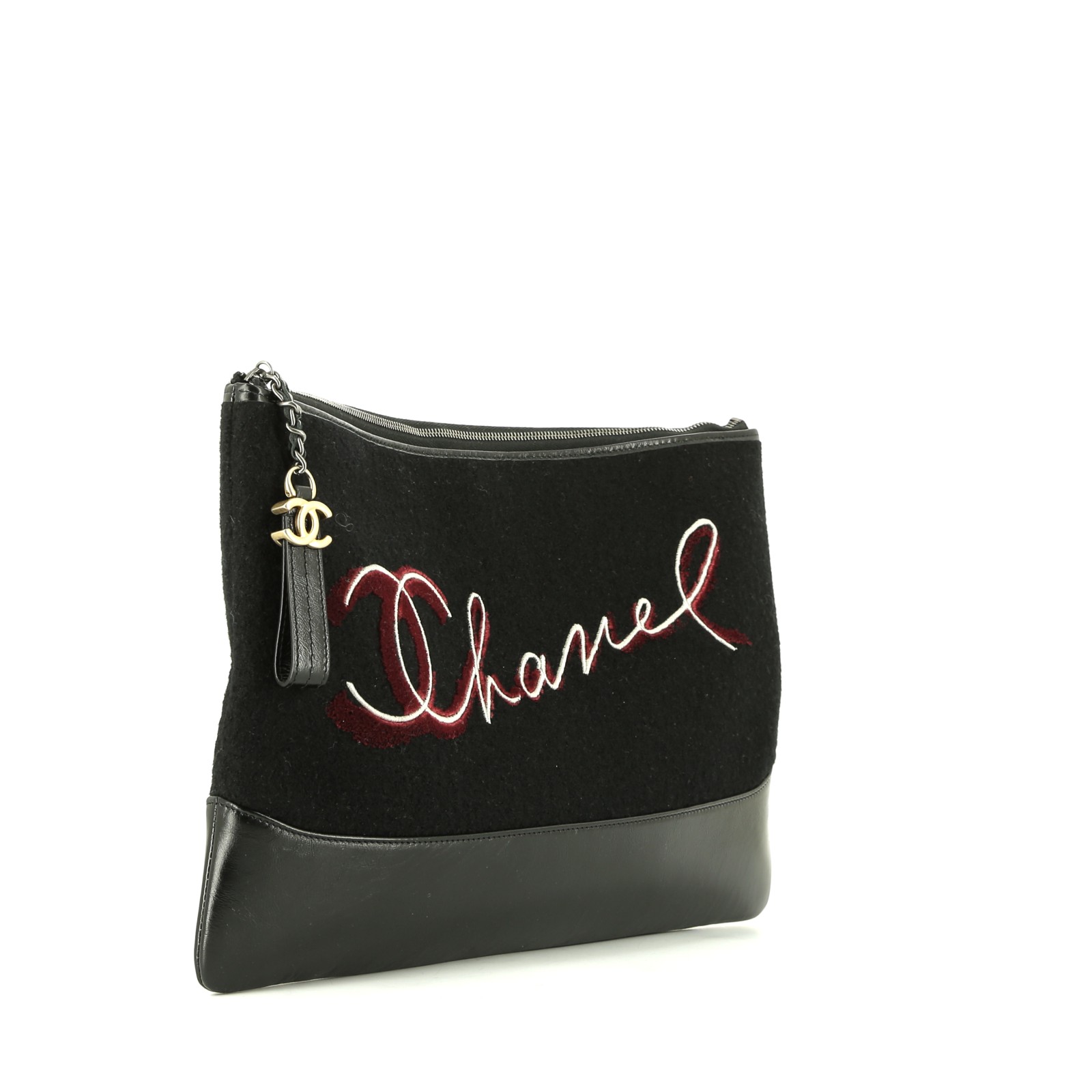 Chanel  Editions Limitées pouch  in black felt  and black leather