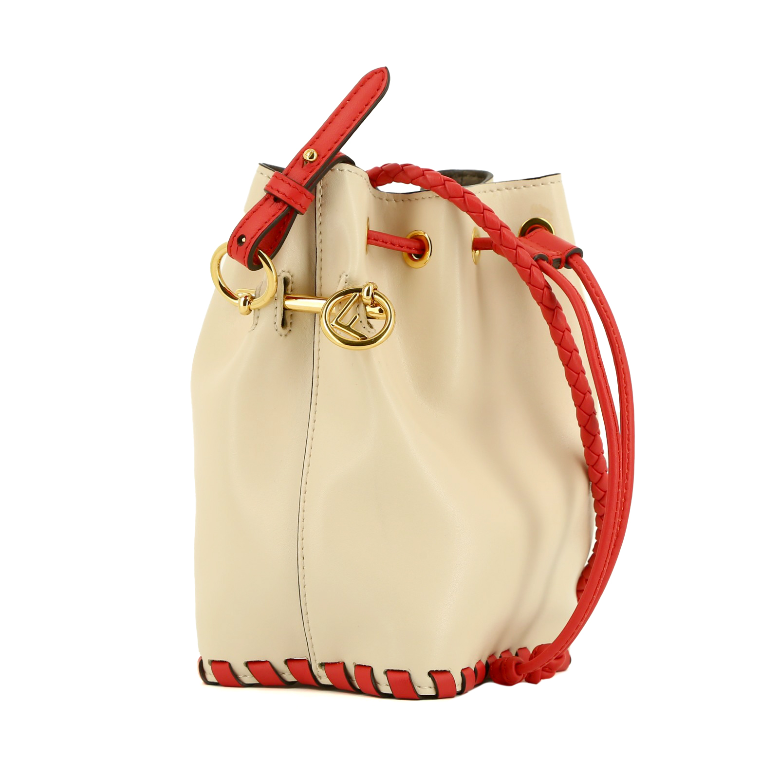 Sac à main Fendi  Mon Trésor en cuir beige et rouge