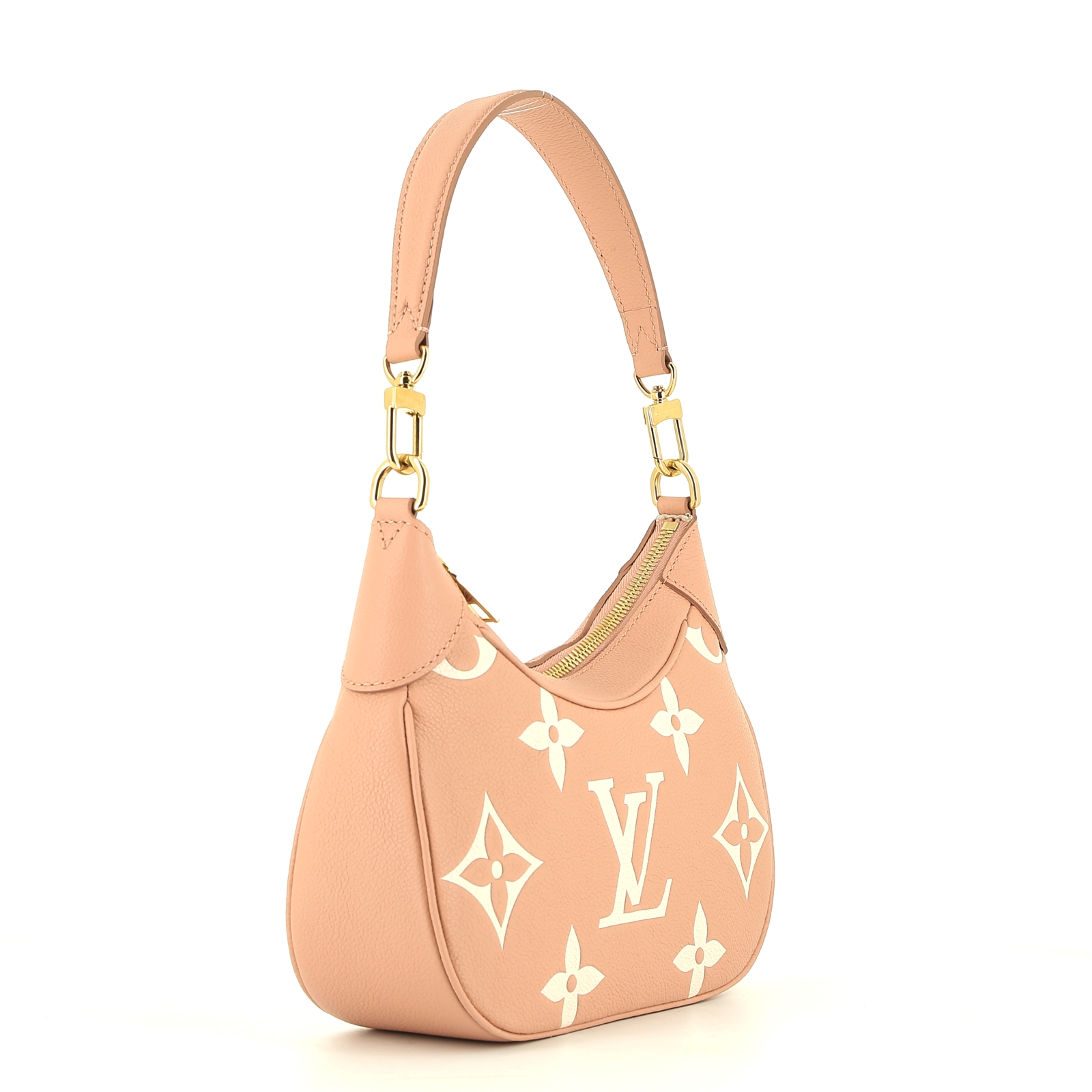 Borsa a tracolla Louis Vuitton  Bagatelle in pelle monogram con stampa rosa Trianon e color crema