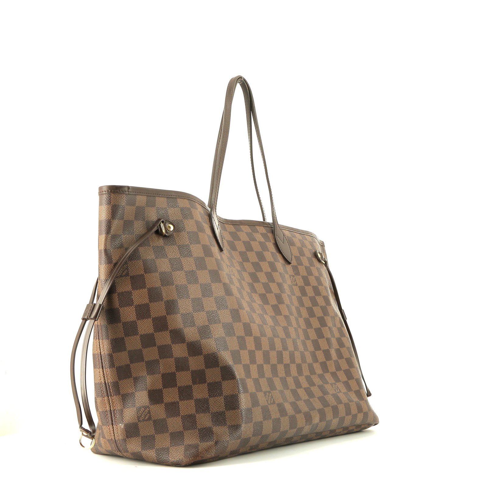 Bolso Cabás Louis Vuitton  Neverfull modelo grande  en lona a cuadros ébano y cuero marrón