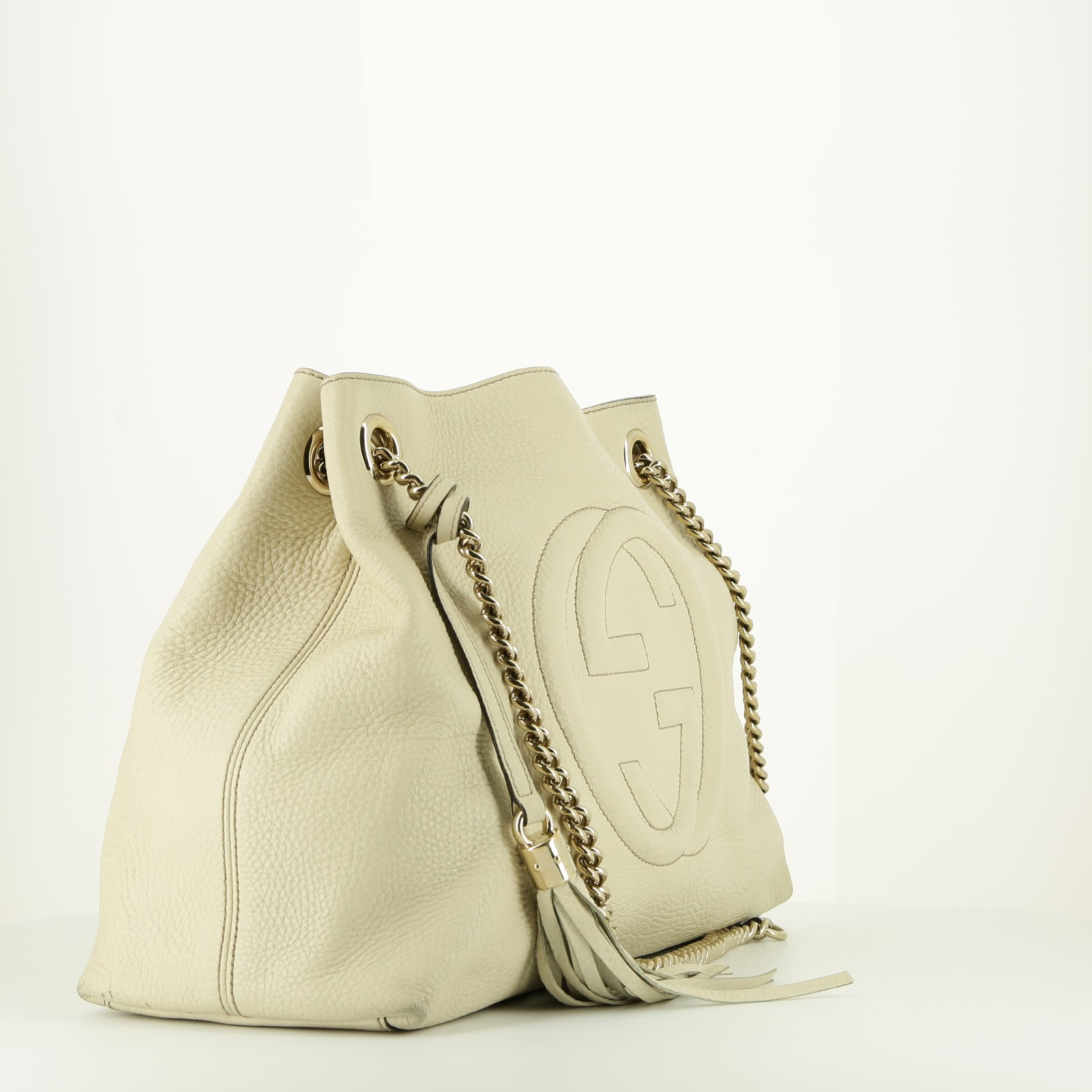 Shopping bag Gucci  Soho in pelle martellata color crema